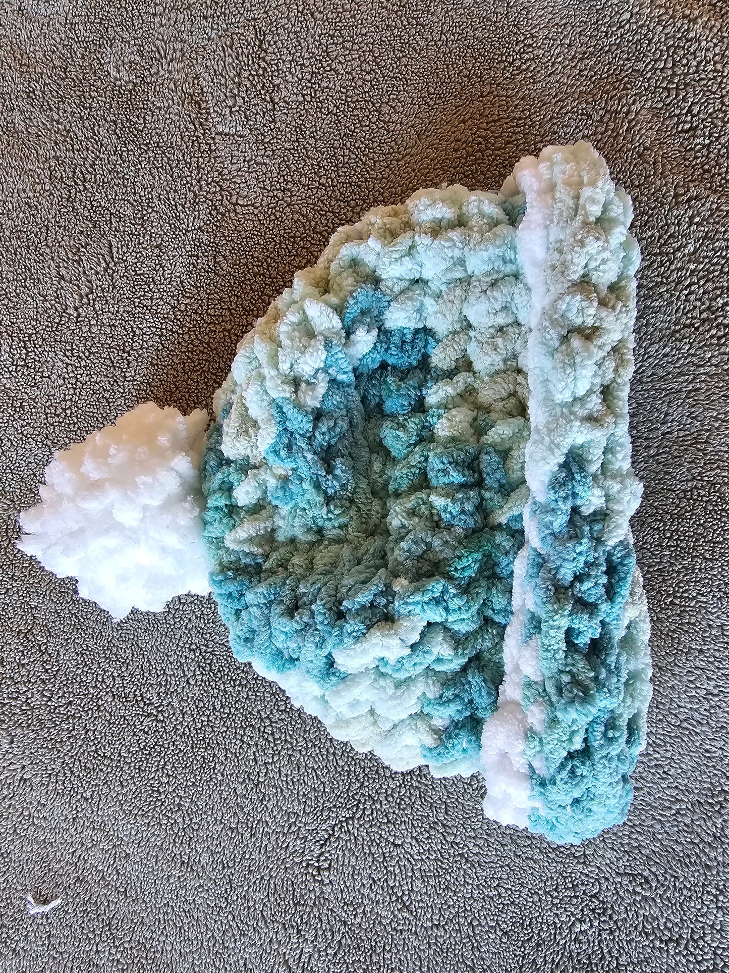Soft Toddler/Child Hat. Teal White Beanie. Winter Hat. Pom Pom Beanie. Chenille Hat. Slightly Slouchy Beanie. Gender-Neutral Hat.