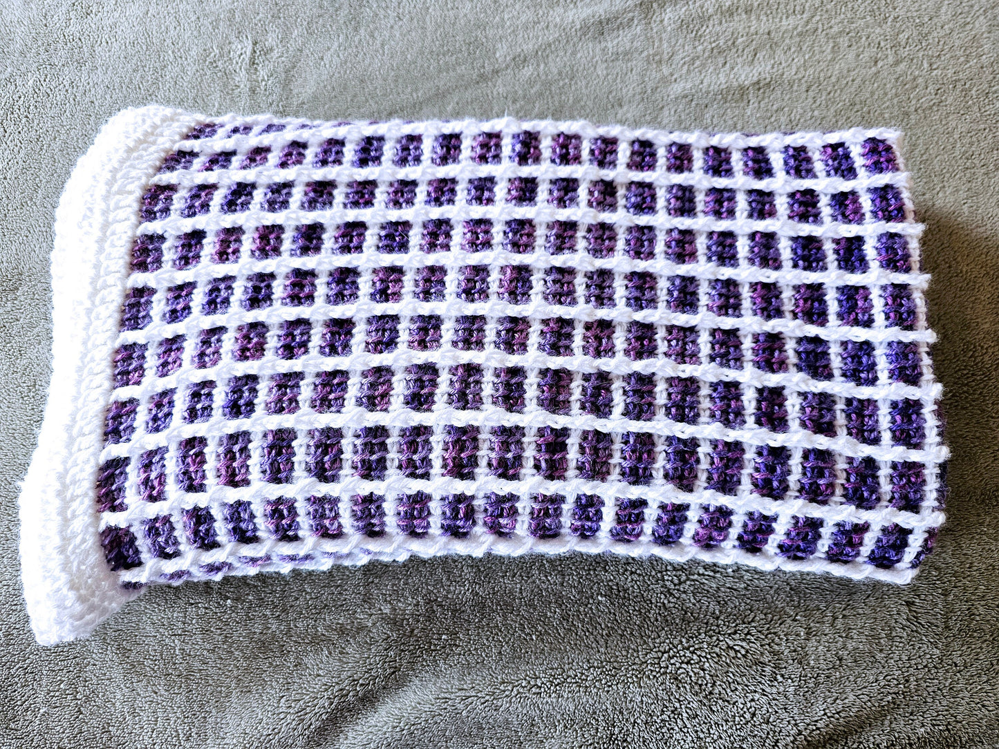 Soft Crochet Baby Blanket in Purple and White, Perfect Baby Shower Gift!