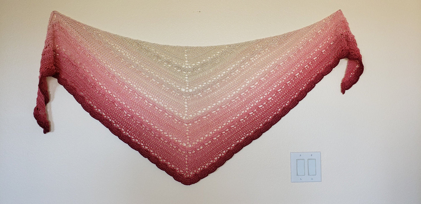 Crochet triangle shawl. Unique chic wrap. Cozy triangle shawl. Rose and Cream Wedding Stole. Gift for Her. Handmade Large shawl.