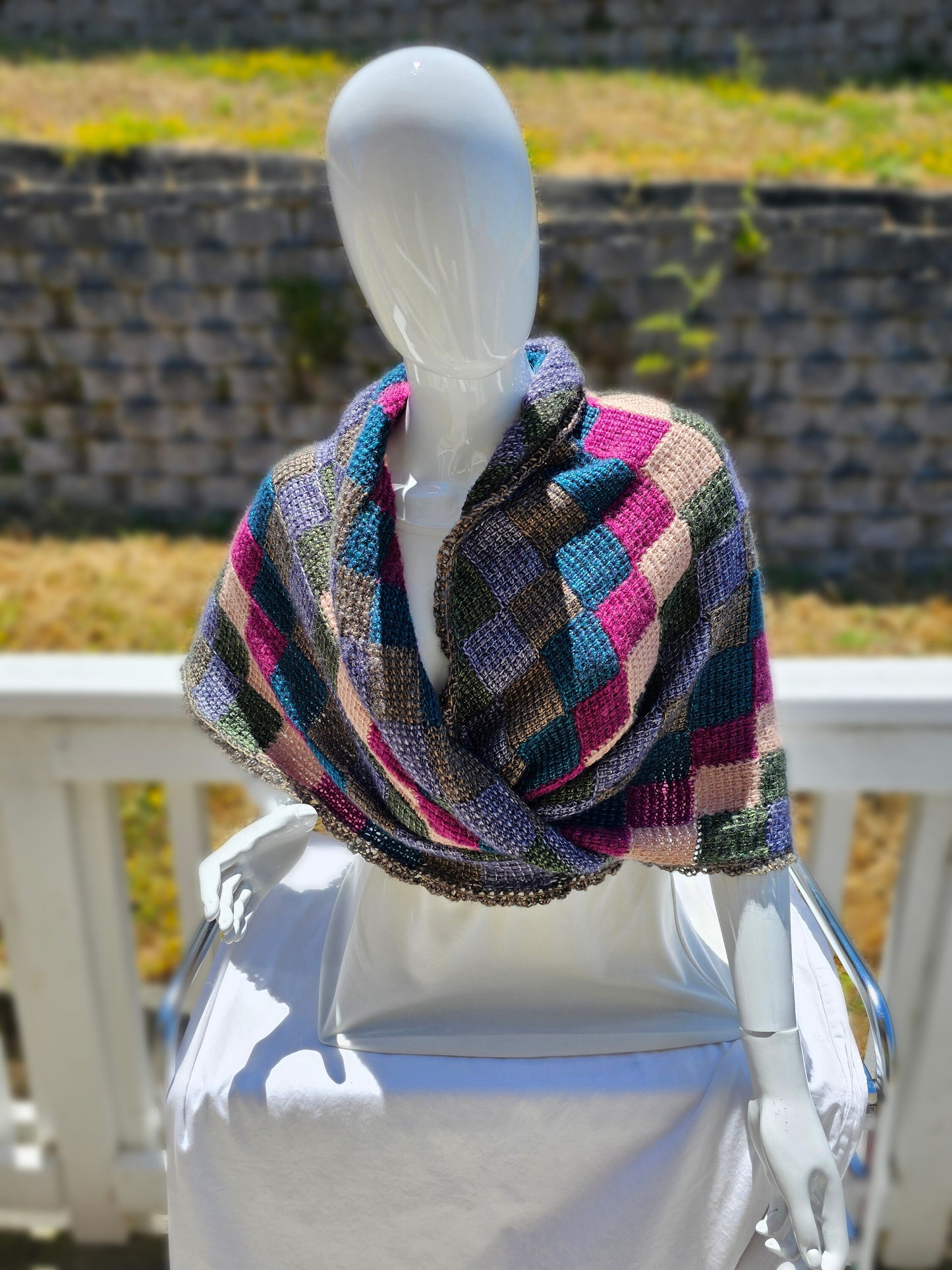 Colorful Triangle Shawl. Unique wool blend wrap. Gift for Her. Soft Crochet Shawl. Chic Striped Wrap.