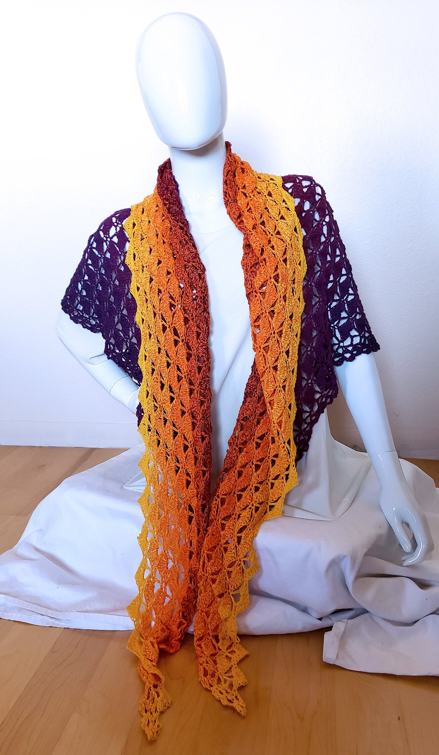 Triangular shawl. Crochet cotton wrap. Color gradient shawl. Dressy accessory. Cozy triangle shawl. Large shawl. Gift for women. Gypsy shawl