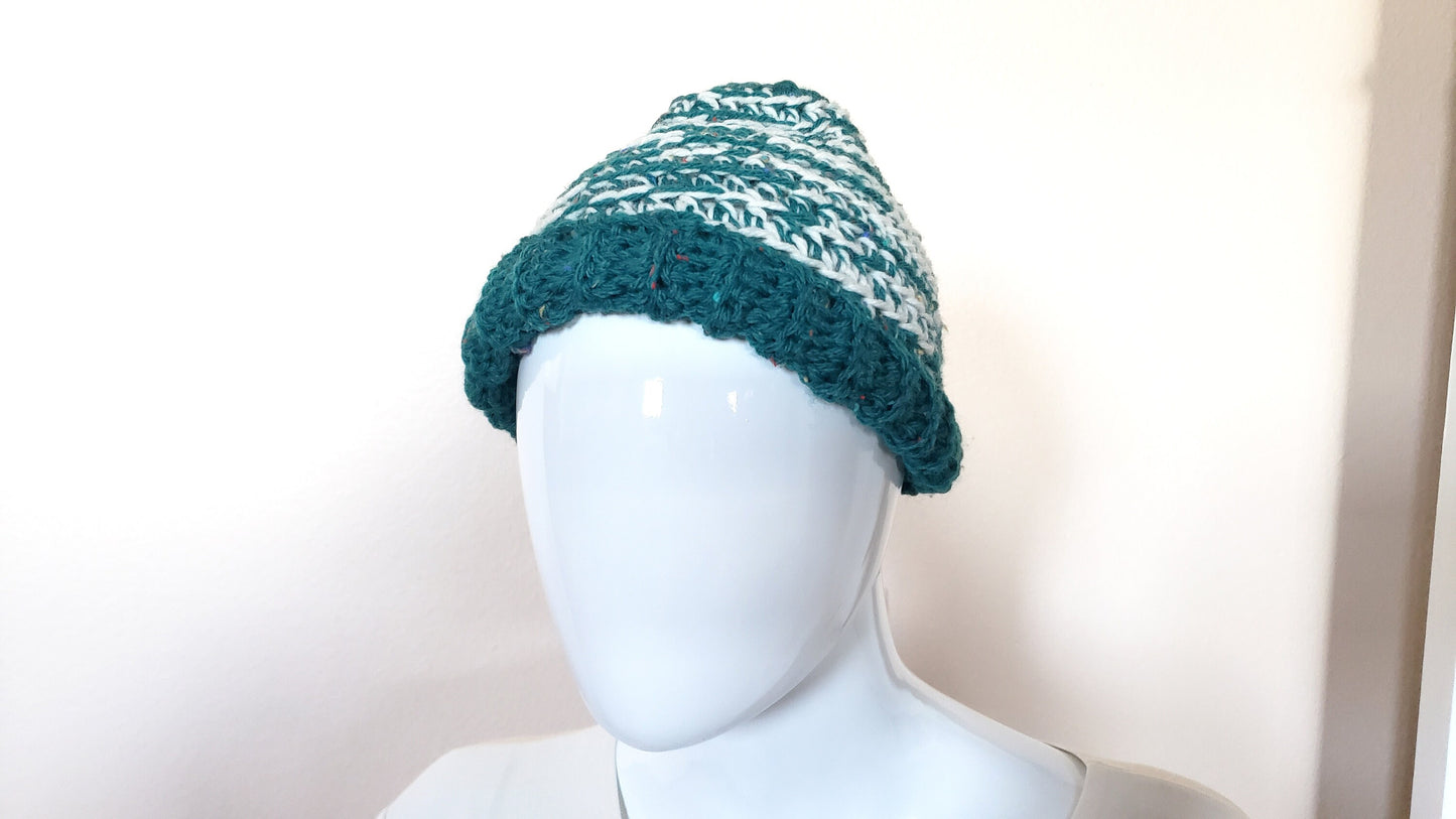 Crochet Winter Beanie. Hand Knit Hat. Unisex Beanie. Stocking Cap. Wool blend hat. Fisherman's cap. Warm handmade hat. Small to Medium.