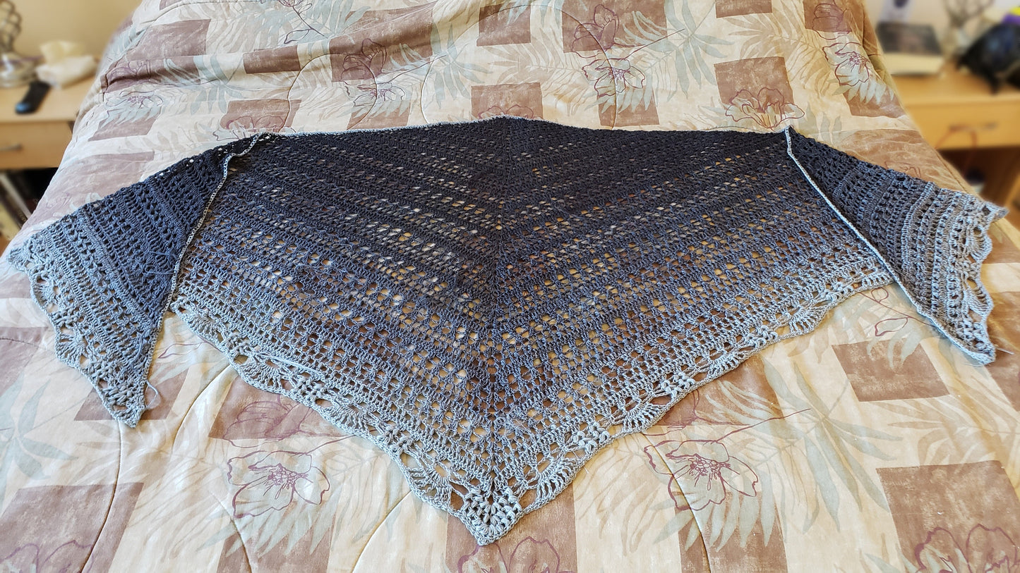 Crochet wrap. Black gray gradient. Triangular shawl. Monochrome shawl. Boho bridal shawl. Spring summer shawl. 108 x 46 inches. Women's wrap