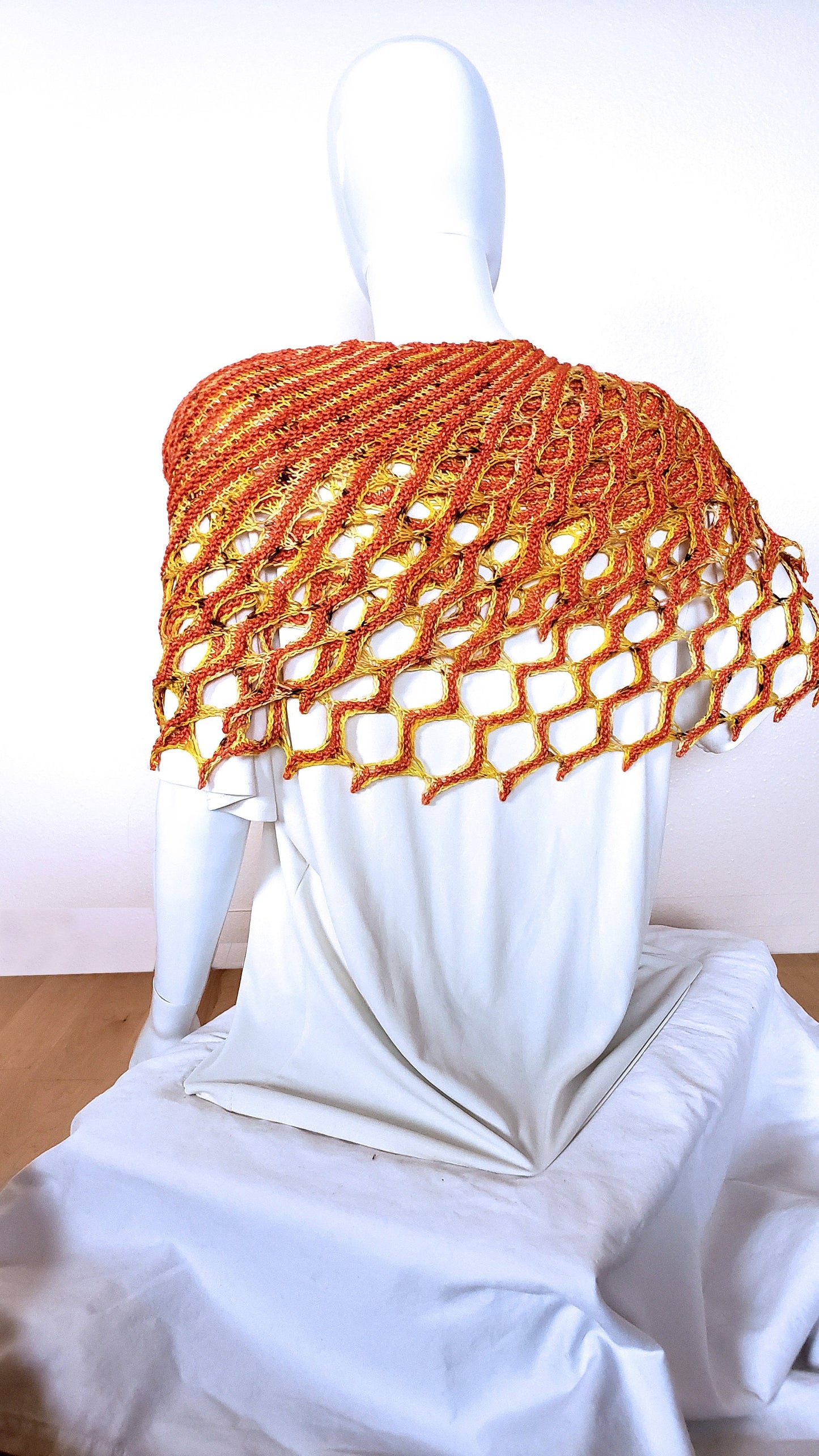 Elegant Tangerine Wrap. Hand Knit Stole. Unique Dressy Shawl. Summer Spring Accessories. Honeycomb Shawl. Angel Wings Wrap. Gifts for Her.
