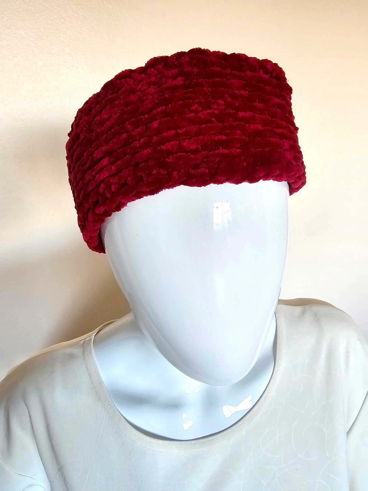 Red Velvet Ear warmer. Boho headband. Crochet ear warmer. Velvet Headband. Handmade hair accessory. Winter ear covering. Women's headband.