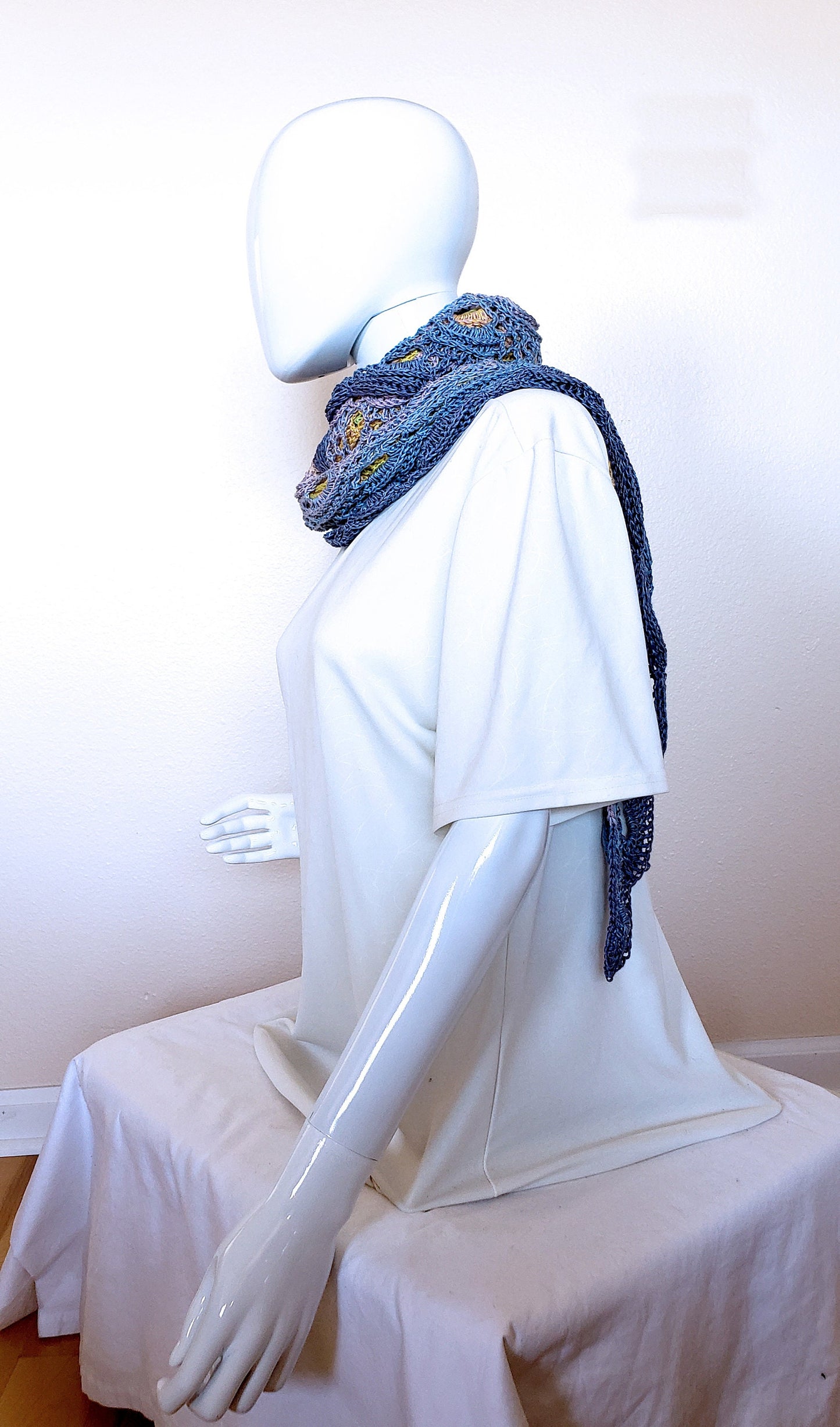 Crochet wrap. Lacy cover up. Triangular shawl. Pastel gradient wrap. Boho shawl. Spring summer accessory. 76 x 34 inches. Gift for her.