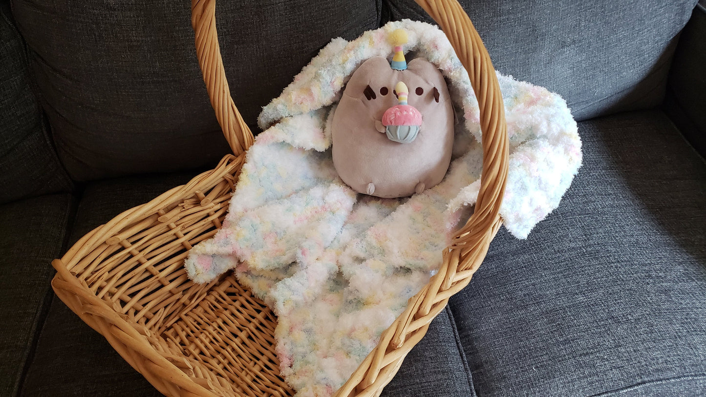 Super Soft Crocheted Baby Blanket and Cap in Rainbow Pastels and White. Baby Shower Gift. Gender Neutral. Textured Crib Blanket.