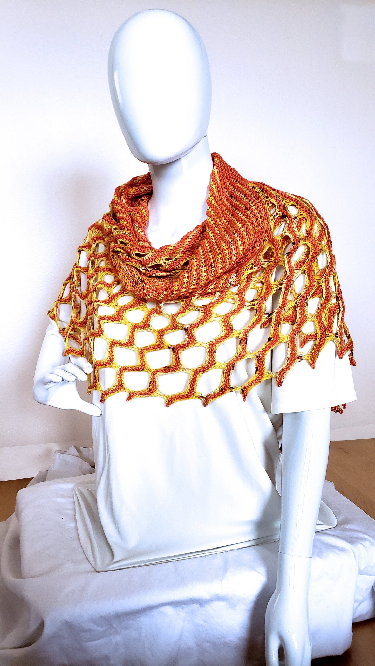Elegant Tangerine Wrap. Hand Knit Stole. Unique Dressy Shawl. Summer Spring Accessories. Honeycomb Shawl. Angel Wings Wrap. Gifts for Her.