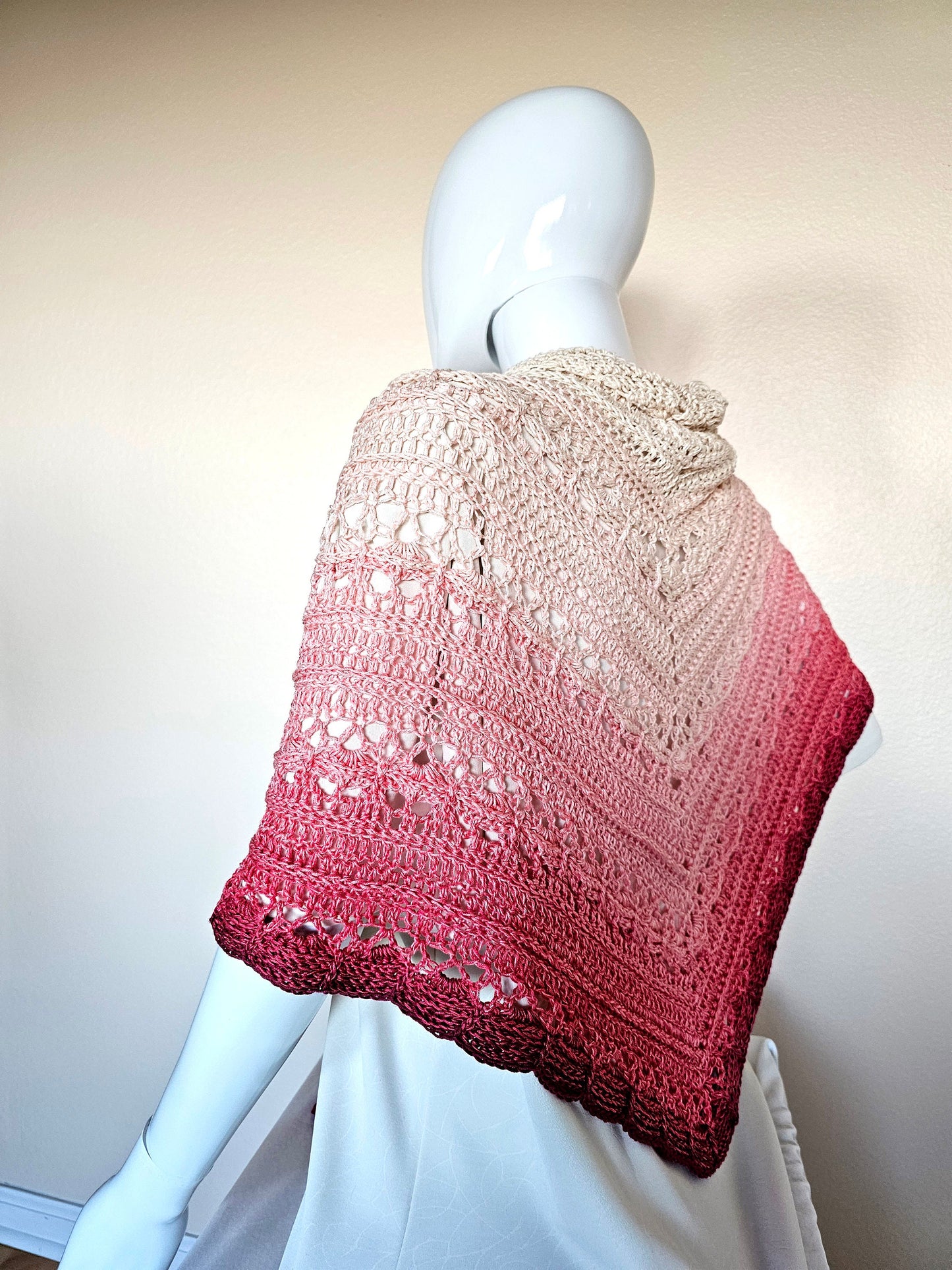 Crochet triangle shawl. Unique chic wrap. Cozy triangle shawl. Rose and Cream Wedding Stole. Gift for Her. Handmade Large shawl.