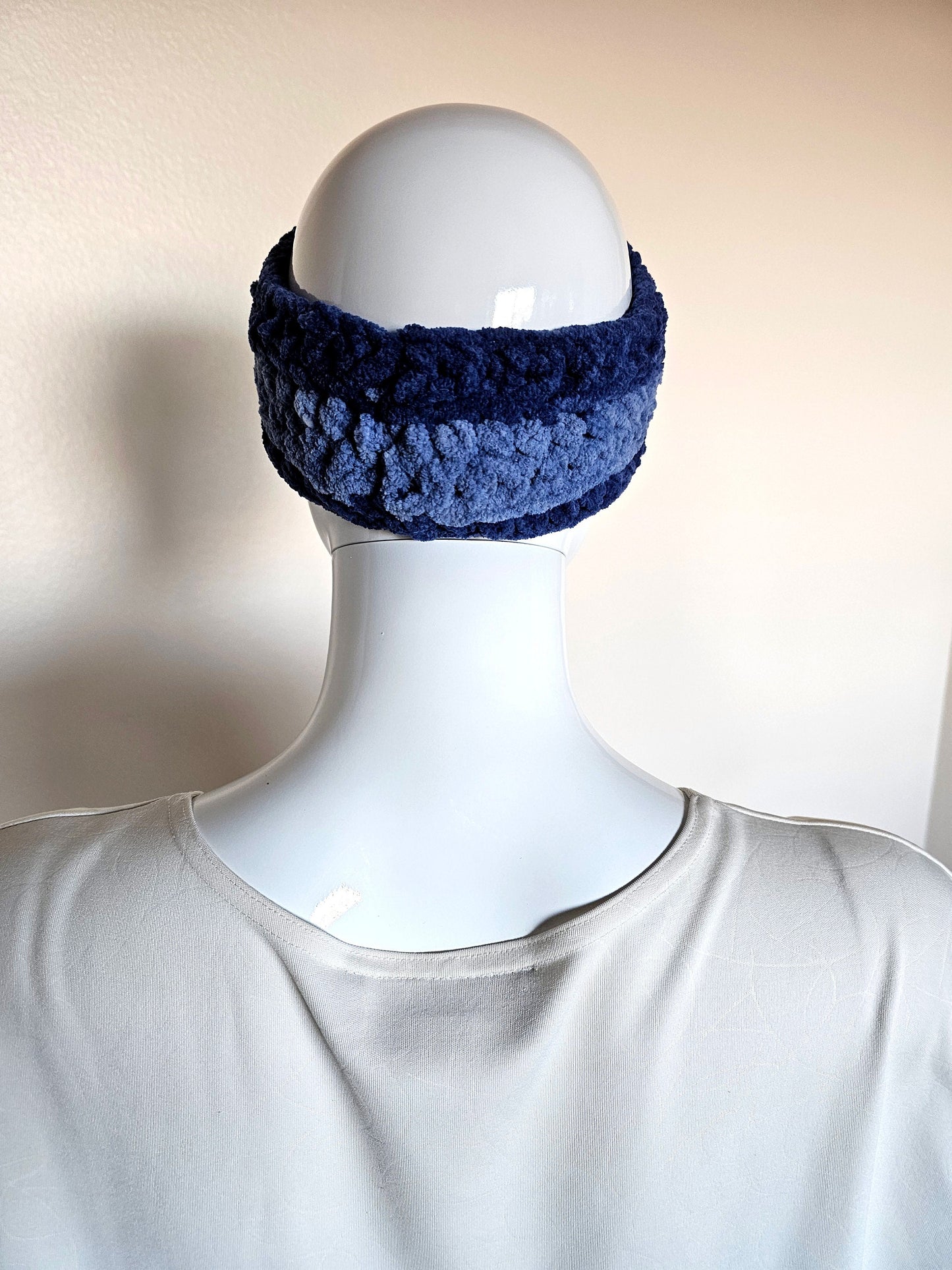 Shades of Blue Ear warmer. Blue Chenille Headband. Crochet ear warmer. Sporty headband. Handmade hair accessory. Gender Neutral. Adult size.