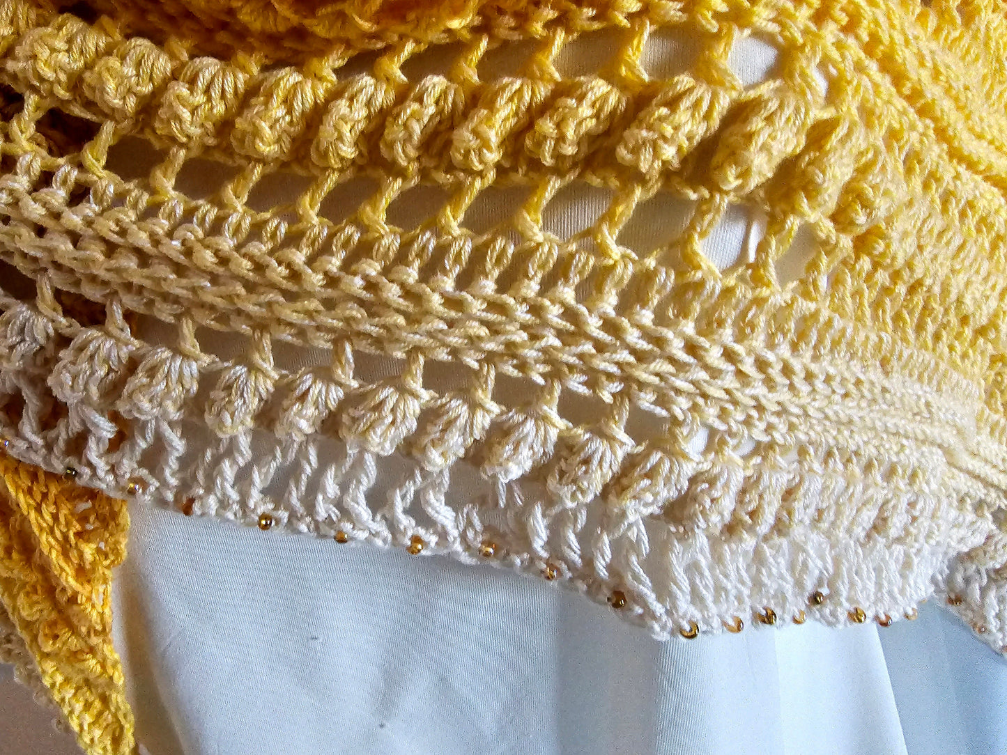 Hand Crochet Wrap. Wedding shawl. Bridesmaid wrap. Prom accessory. Beaded shawl. Princess wrap. Bridal stole. Gift for her. Gold and Cream.