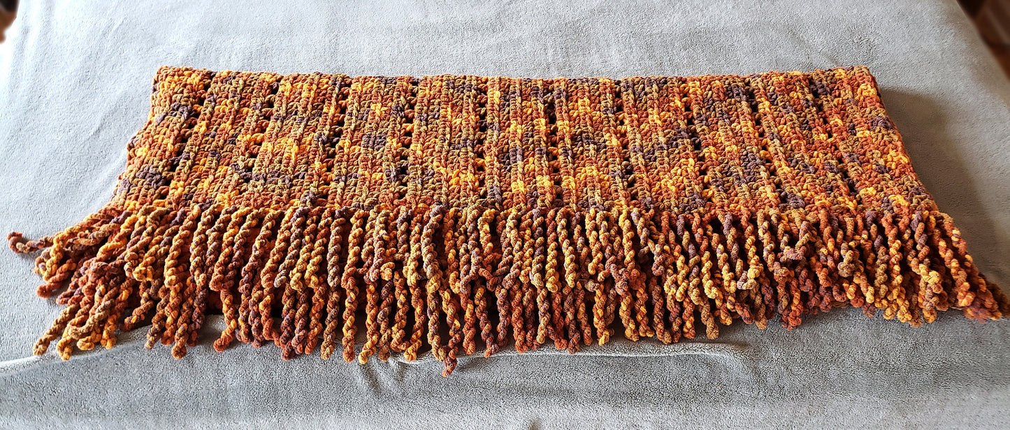 Cozy Sofa Throw. Twisted Fringe Throw. Chenille Blanket. Gold Rust Brown. Snuggly Warm Throw. Crochet Blanket. Housewarming Gift.