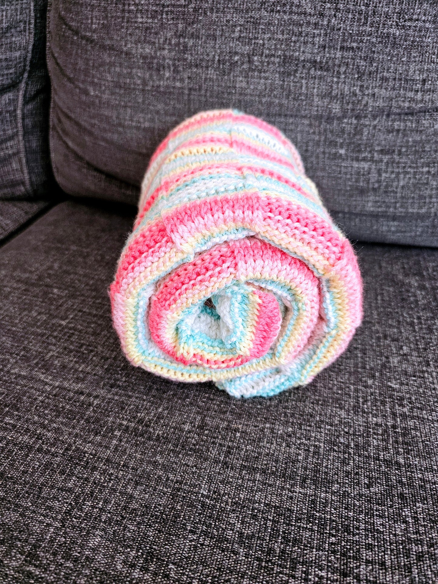 Caribbean Checkerboard Baby Blanket. Hand Knit Afghan. Baby Shower Gift. Cuddly soft blanket. Turquoise, Coral, Pink, White Striped Afghan.