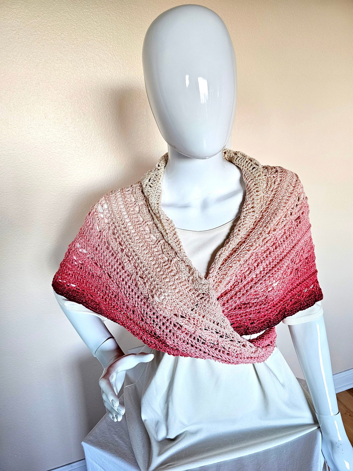 Crochet triangle shawl. Unique chic wrap. Cozy triangle shawl. Rose and Cream Wedding Stole. Gift for Her. Handmade Large shawl.