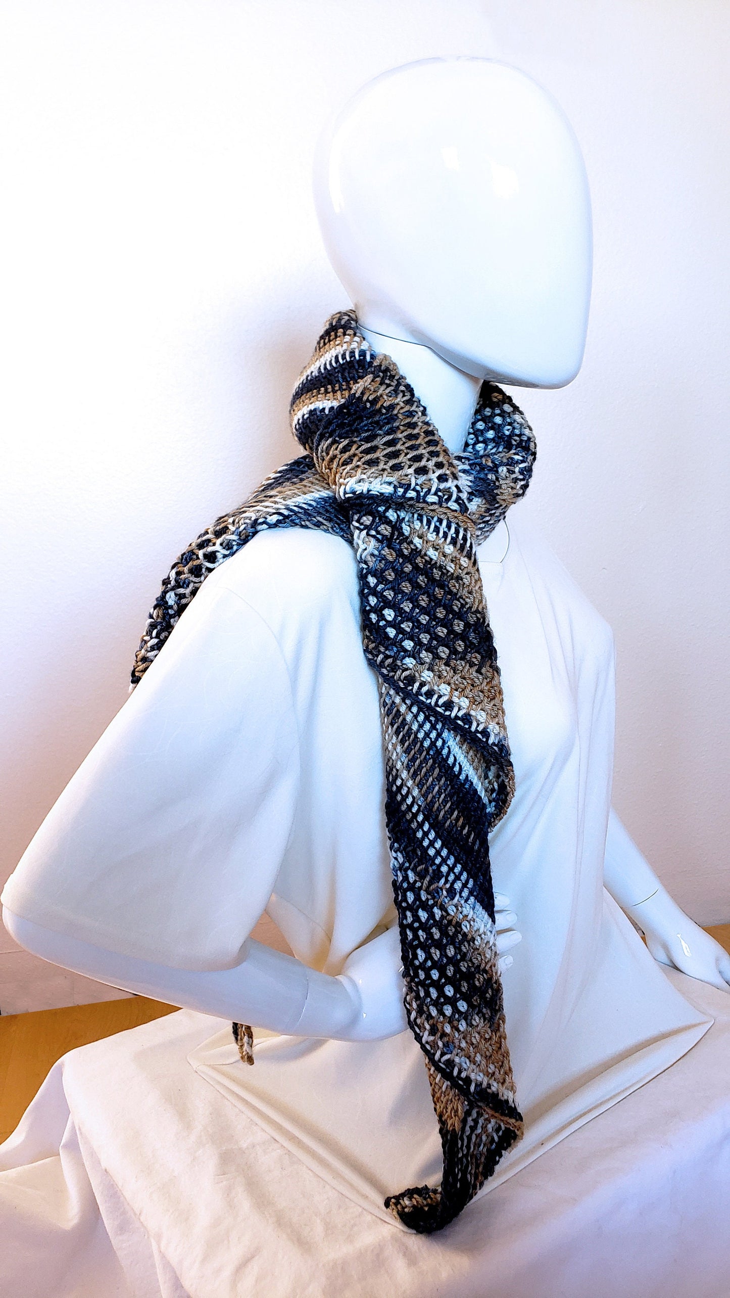 Wool Silk Shawl. Black Gold and Cream. Kerchief wrap. Textured shawl. Silk winter scarf. Gifts for her. Shawl scarf. Tunisian Crochet.