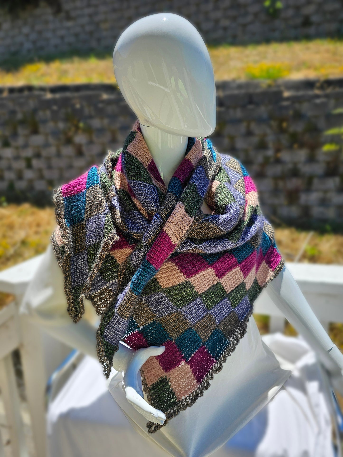 Colorful Triangle Shawl. Unique wool blend wrap. Gift for Her. Soft Crochet Shawl. Chic Striped Wrap.