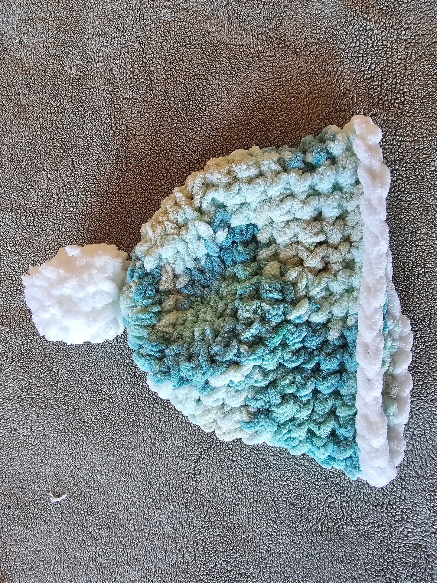 Soft Toddler/Child Hat. Teal White Beanie. Winter Hat. Pom Pom Beanie. Chenille Hat. Slightly Slouchy Beanie. Gender-Neutral Hat.