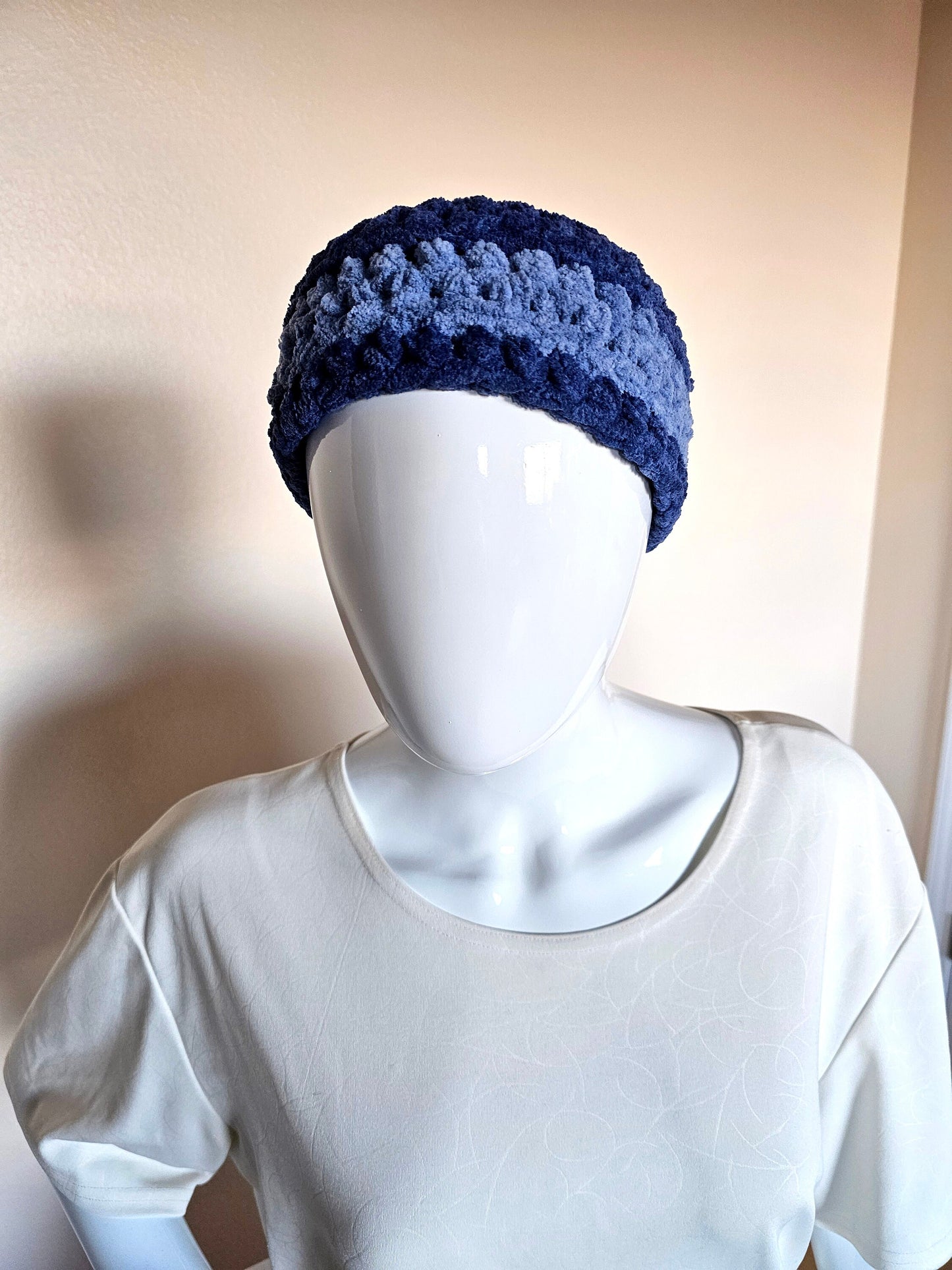 Shades of Blue Ear warmer. Blue Chenille Headband. Crochet ear warmer. Sporty headband. Handmade hair accessory. Gender Neutral. Adult size.