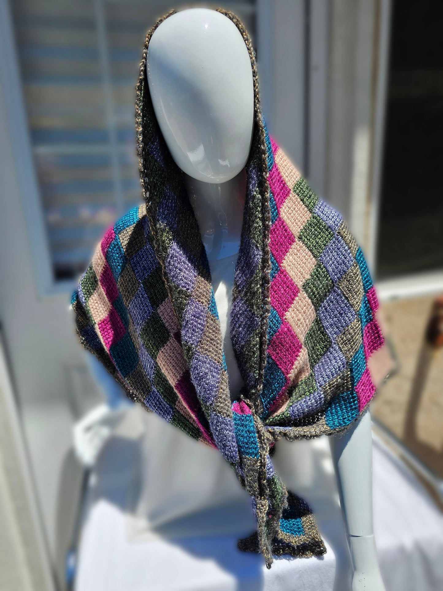 Colorful Triangle Shawl. Unique wool blend wrap. Gift for Her. Soft Crochet Shawl. Chic Striped Wrap.