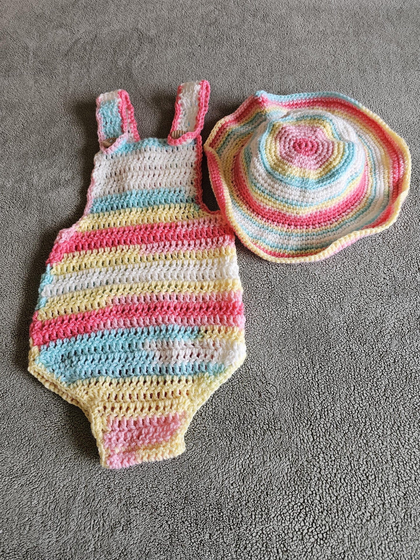 Baby Romper and Hat. Onesie and Bucket Hat. Striped Baby Set. Baby Shower Gift. Gender-Neutral Clothes. Crochet Baby Set. Striped Romper.