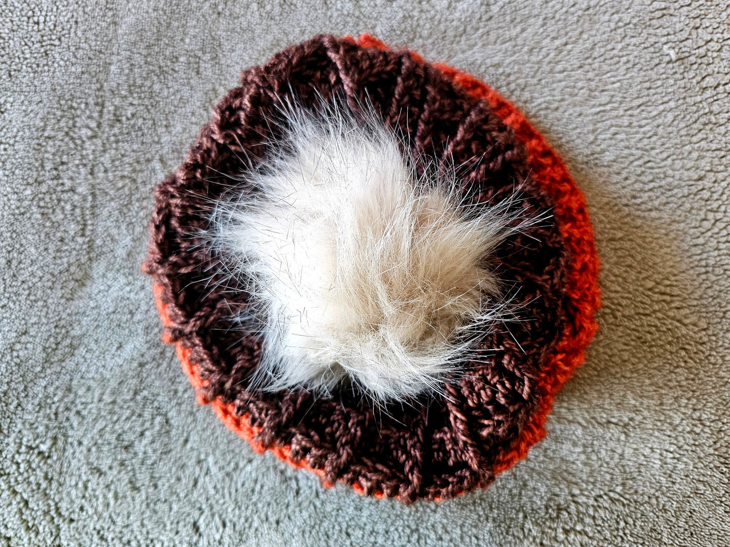 Waffle Stitch Winter Beanie. Orange & Brown Stocking Cap. Unisex Winter Hat. Pom Pom Beanie. Adult Wool Alpaca Hat. Textured Crochet Beanie.