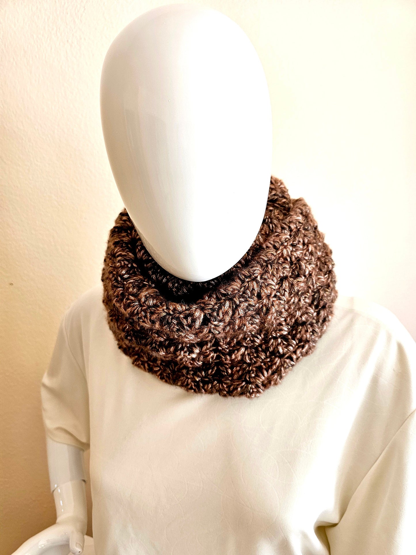 Bronze Waves Cowl. Metallic Look Neck Warmer. Wool Blend Infinity Scarf. Gift for her. Dressy Neckwarmer.
