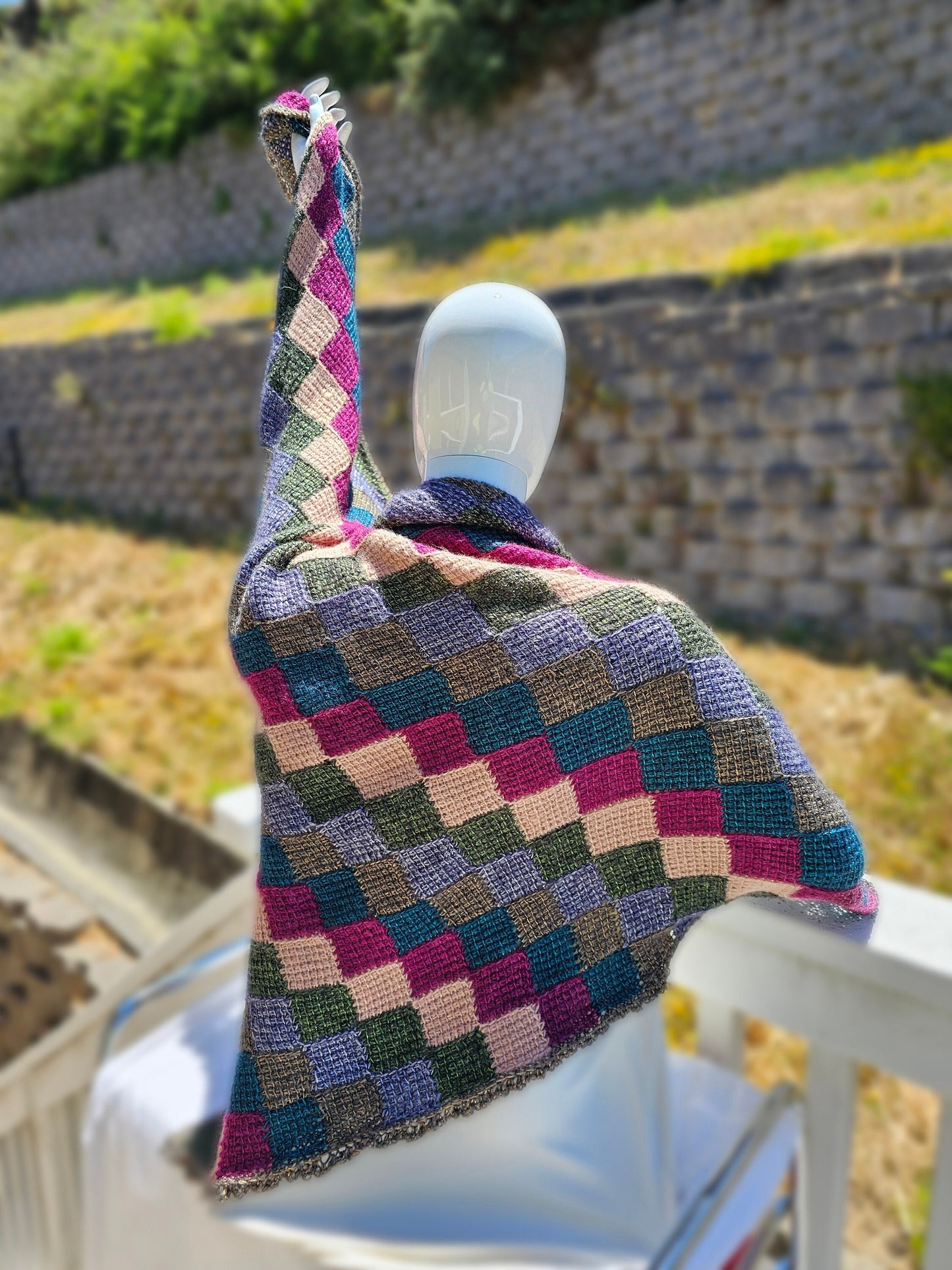 Colorful Triangle Shawl. Unique wool blend wrap. Gift for Her. Soft Crochet Shawl. Chic Striped Wrap.