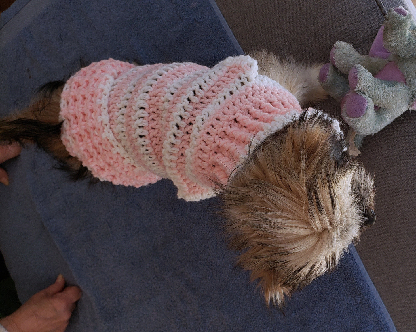 Cat Sweater. Kitty Cozy. Dog Sweater. Pet clothing. Crochet Cat Sweater. Handmade Pet Sweater. Pink and White. Striped Pet Cozy. Pet Gift.