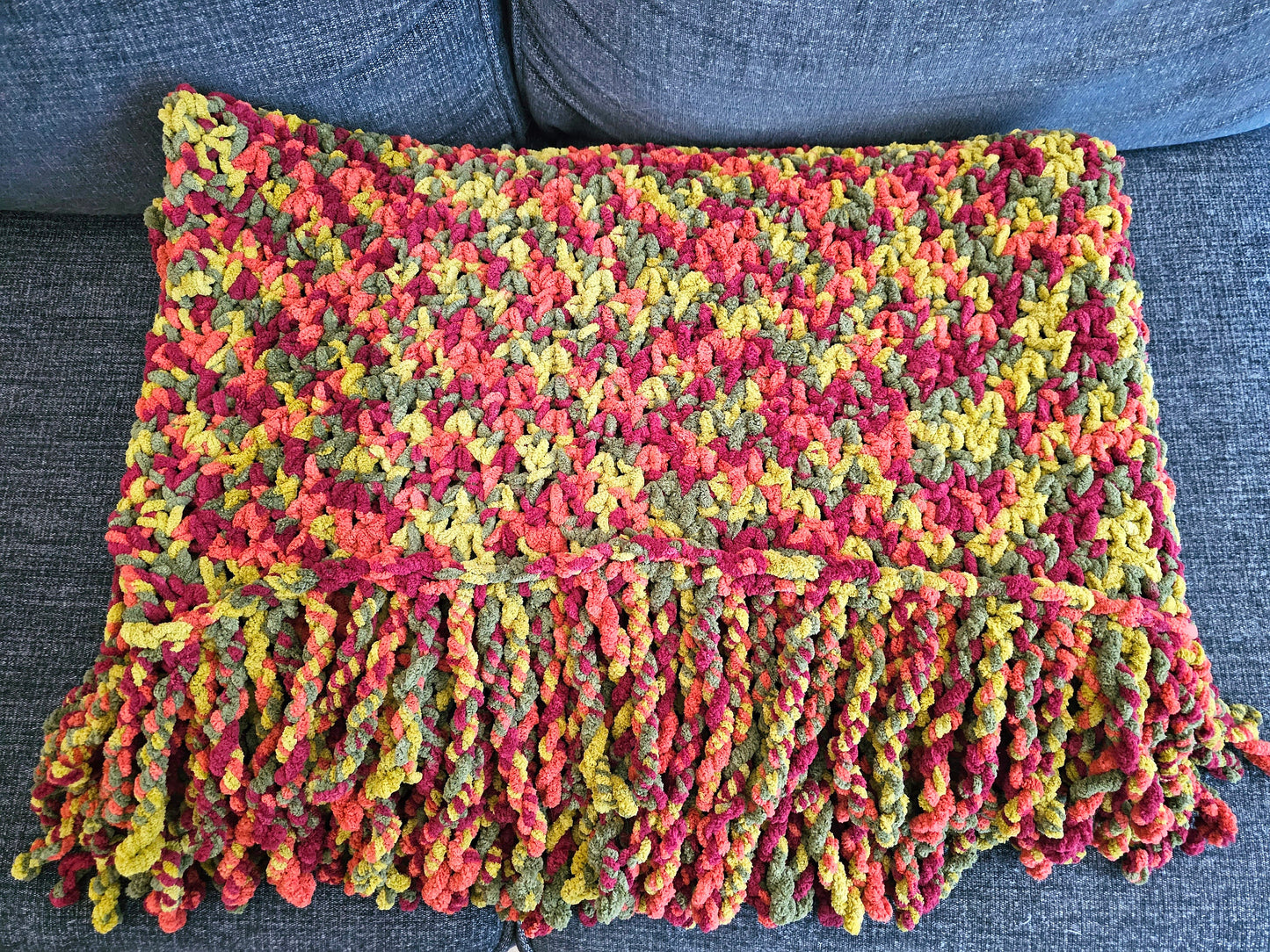 Twisted Fringe Throw. Chenille Blanket. Cherry Lime Spruce Pumpkin. Snuggly Warm Throw. Cozy Sofa Throw. Crochet Blanket. Housewarming Gift.