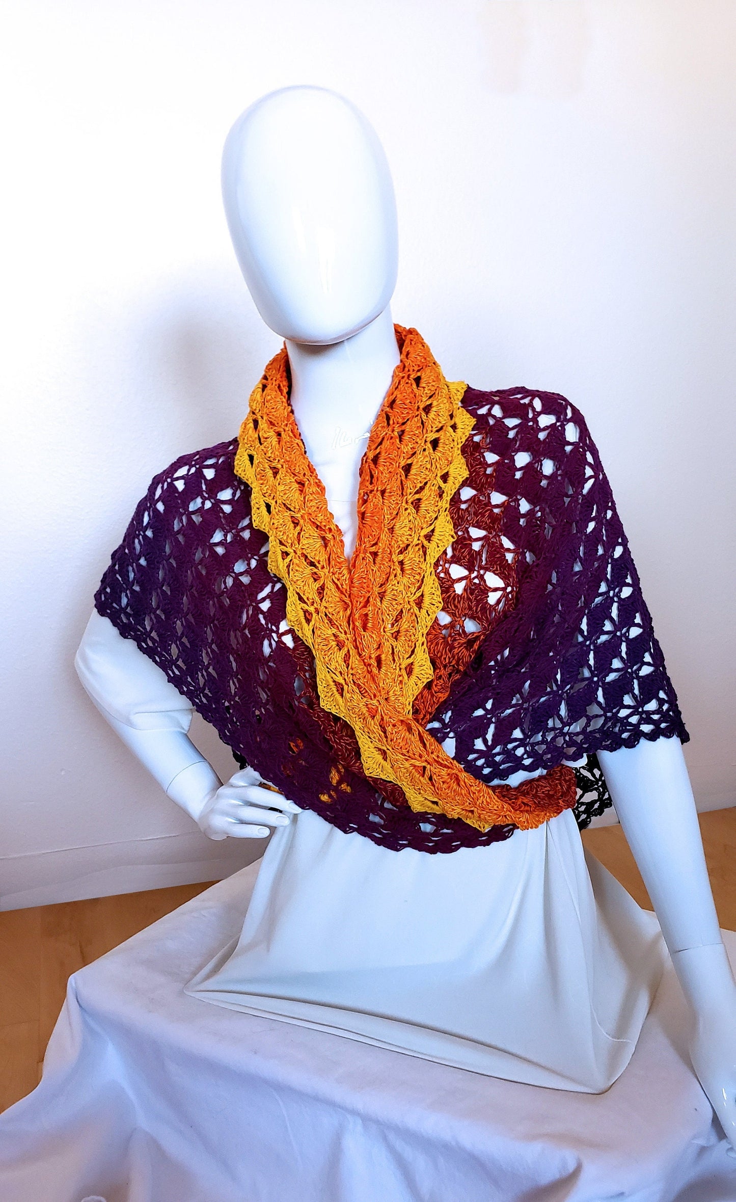Triangular shawl. Crochet cotton wrap. Color gradient shawl. Dressy accessory. Cozy triangle shawl. Large shawl. Gift for women. Gypsy shawl