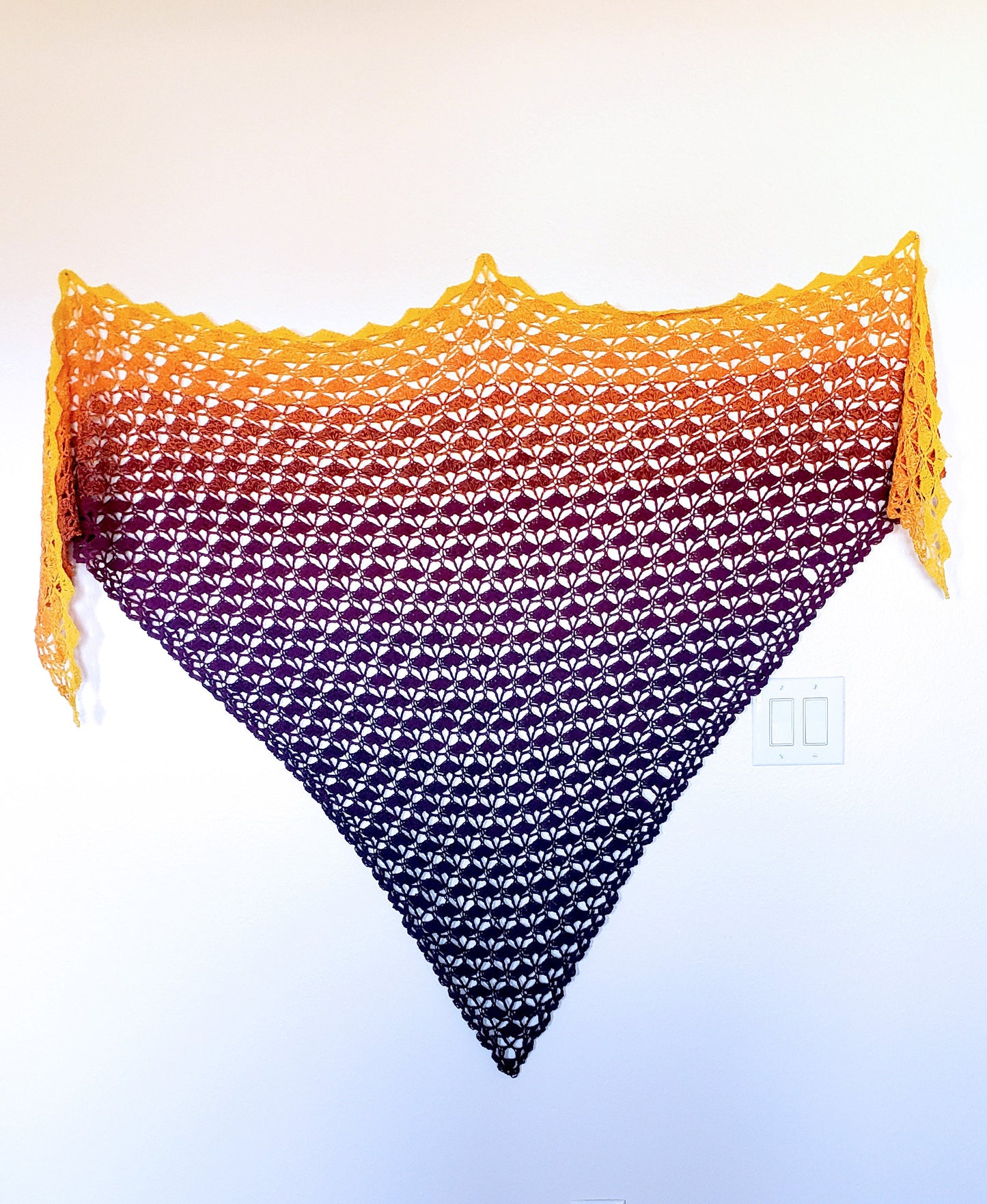 Triangular shawl. Crochet cotton wrap. Color gradient shawl. Dressy accessory. Cozy triangle shawl. Large shawl. Gift for women. Gypsy shawl