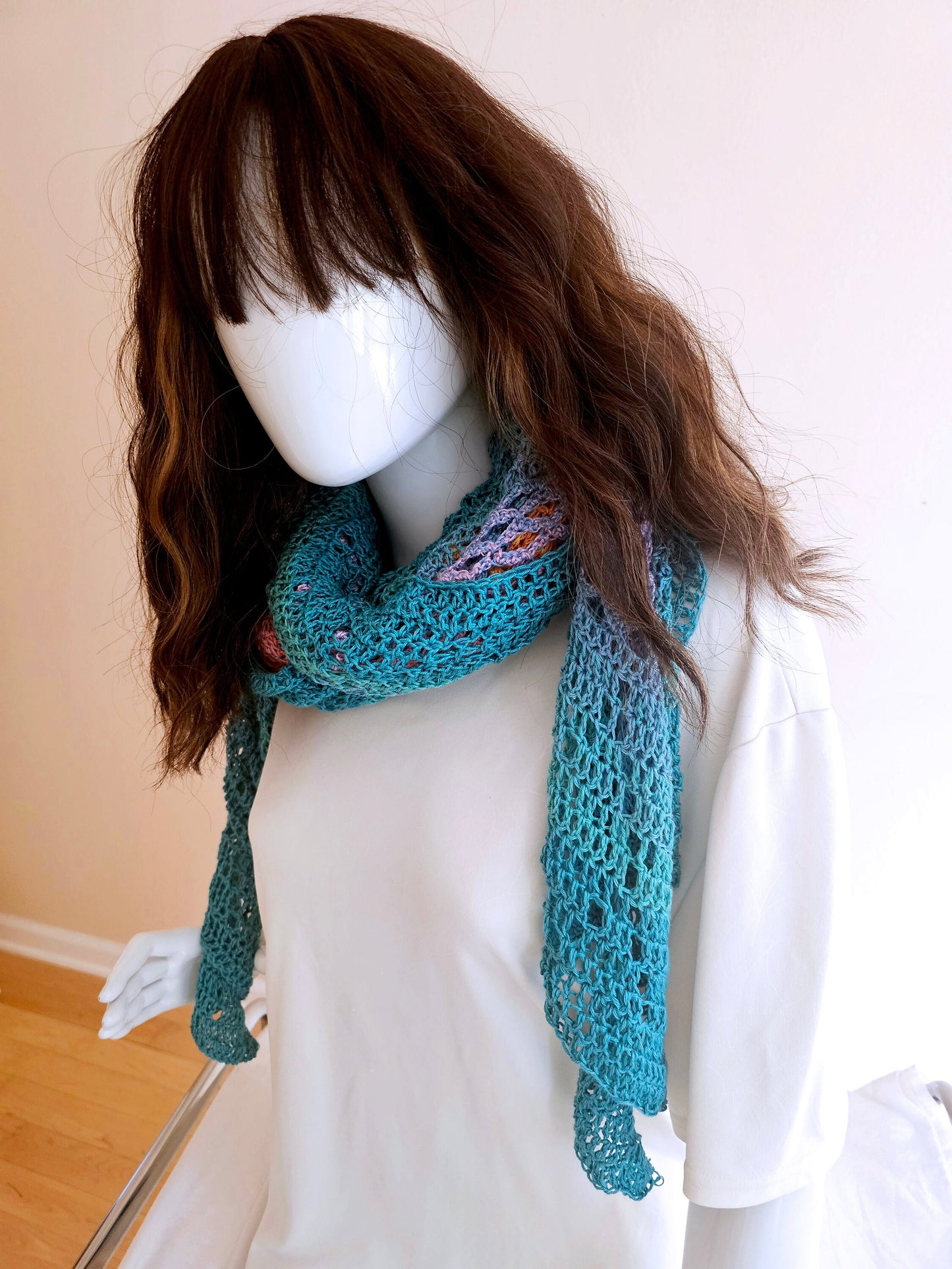 Oversize Crochet Shawl. Tropical Colors Wrap. Lacy Beach Coverup. Gift for Her. Cotton Blend Shawl. Handcrafted Summer Wrap. Triangle Shawl.
