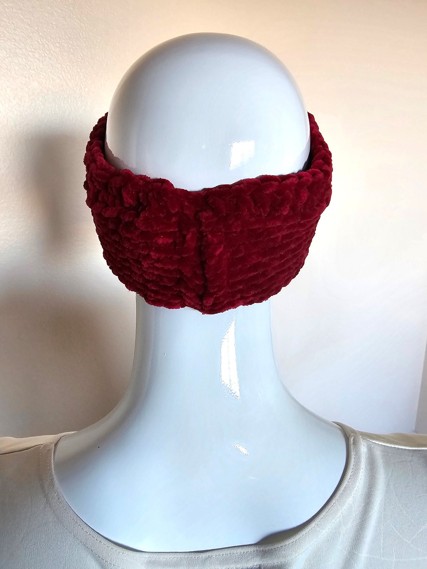 Red Velvet Ear warmer. Boho headband. Crochet ear warmer. Velvet Headband. Handmade hair accessory. Winter ear covering. Women's headband.