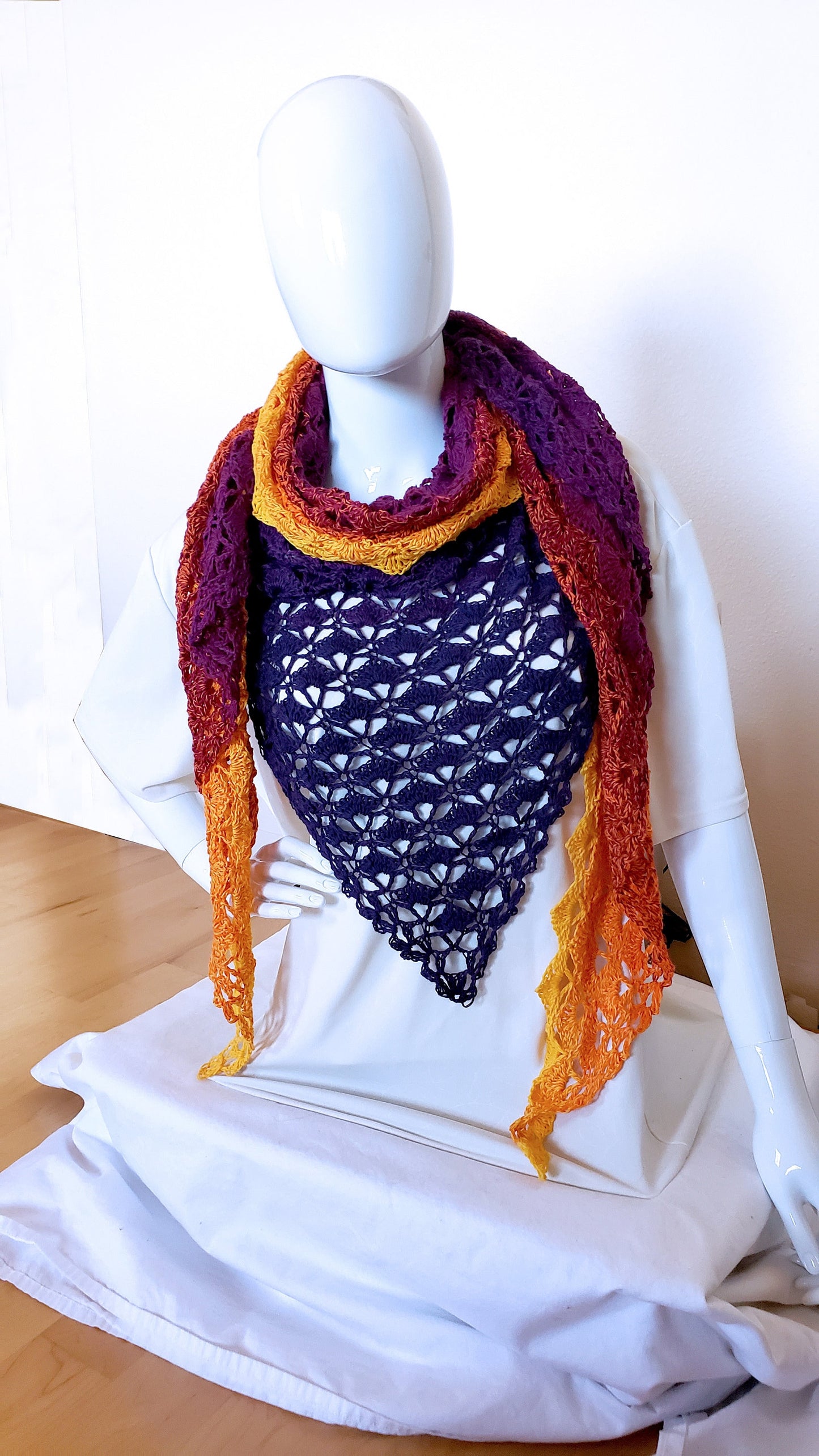 Triangular shawl. Crochet cotton wrap. Color gradient shawl. Dressy accessory. Cozy triangle shawl. Large shawl. Gift for women. Gypsy shawl