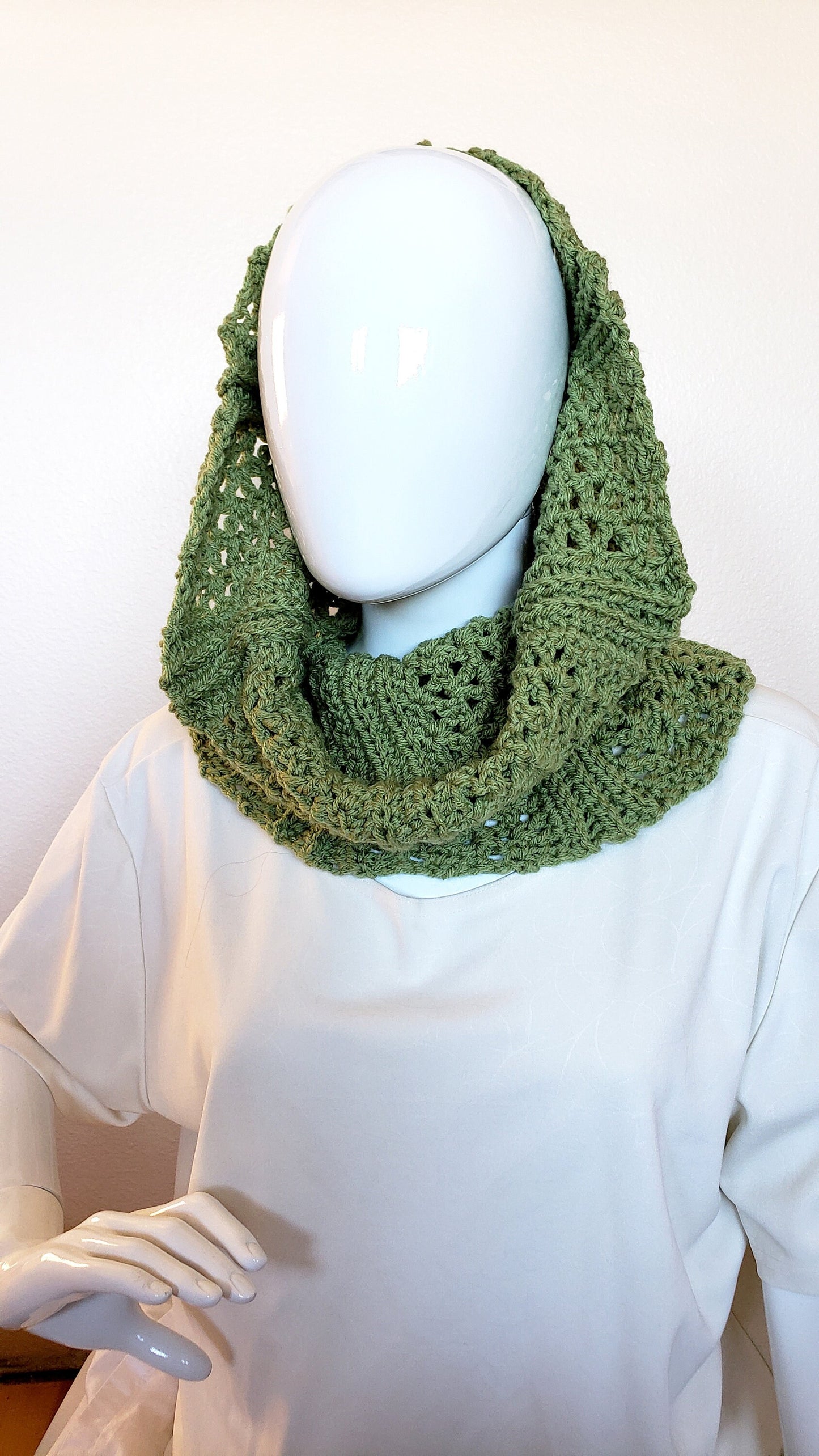 Spring Green Crochet Huntress Cowl - Cozy Business Casual Neckwarmer for Her