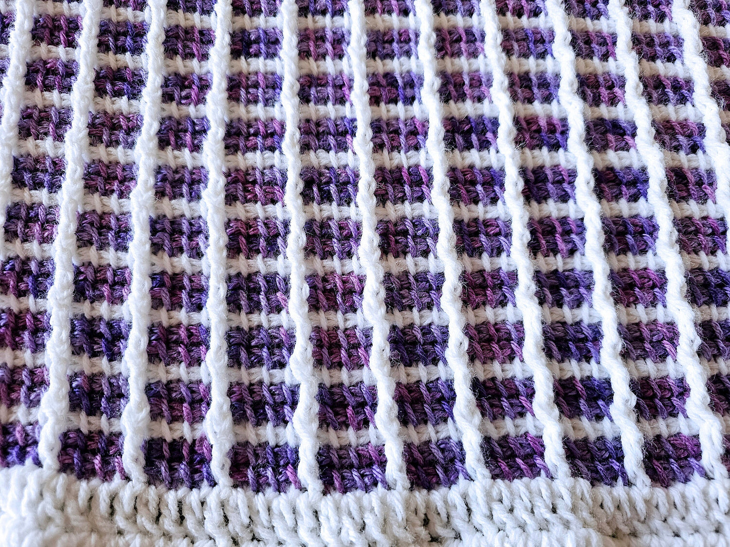 Soft Crochet Baby Blanket in Purple and White, Perfect Baby Shower Gift!