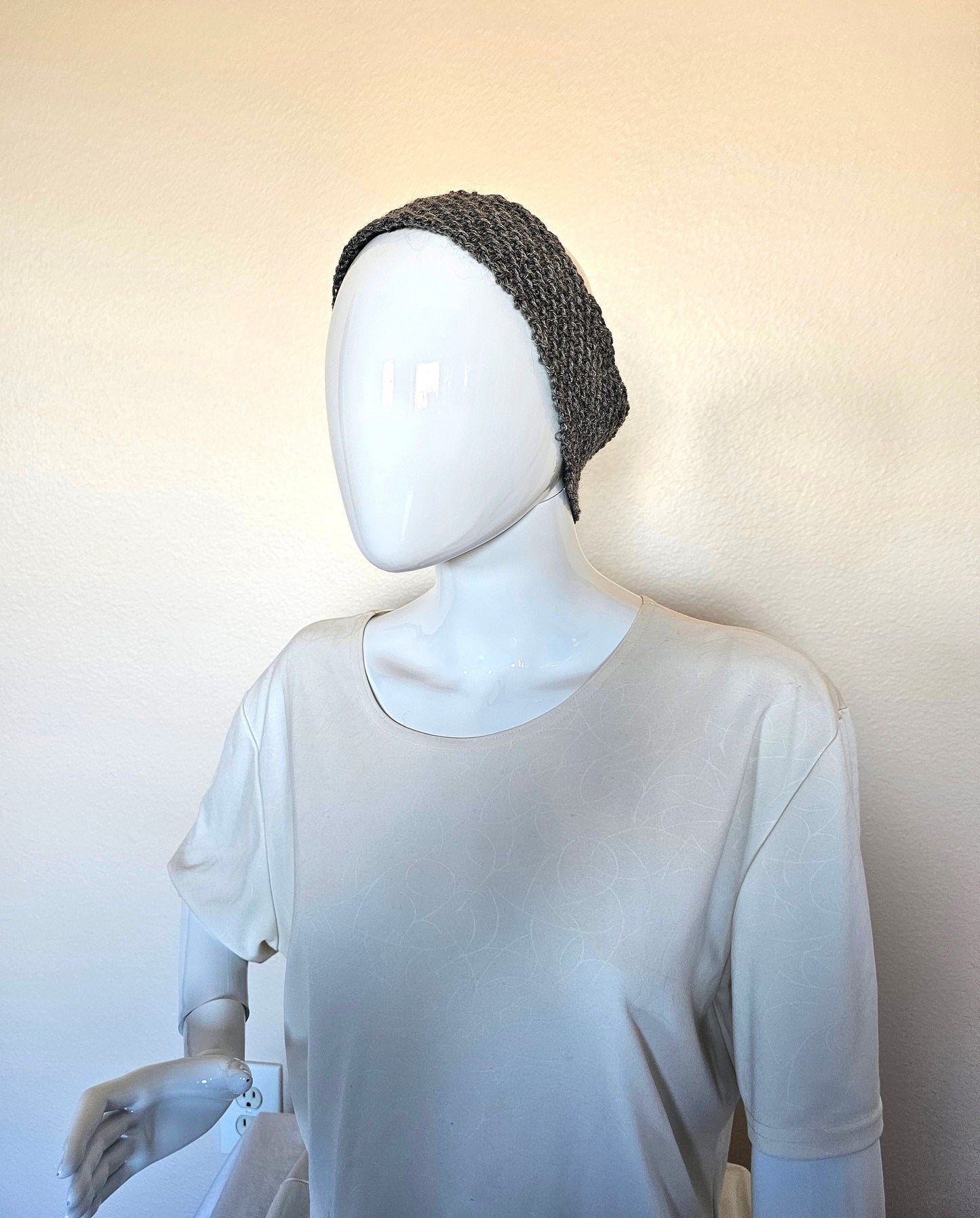 Honeycomb Headband. Handmade Headwear. Gray Alpaca Turban. Adult size headband. Knit Hair Accessory. Unisex Gifts. Soft Crochet Headband.