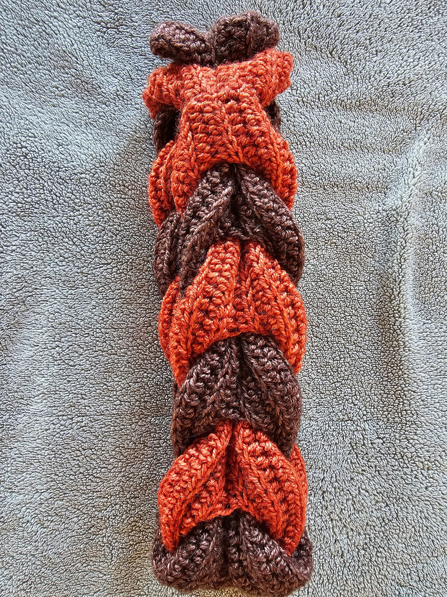 Chocolate and Pumpkin Headband. Braided Wool Headband. Crochet ear warmer. Boho headband. Handmade hair accessory. Winter ear covering.