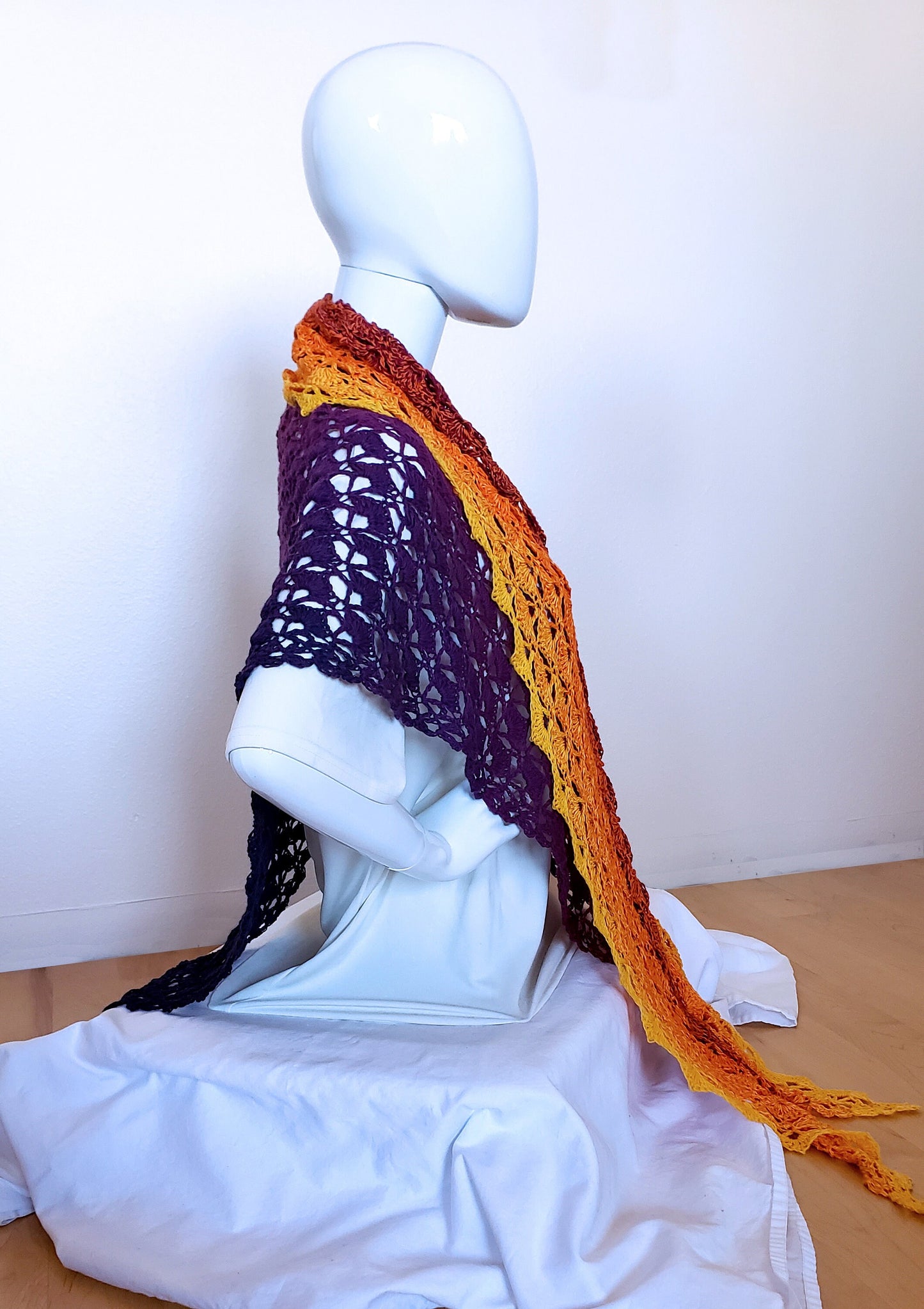 Triangular shawl. Crochet cotton wrap. Color gradient shawl. Dressy accessory. Cozy triangle shawl. Large shawl. Gift for women. Gypsy shawl