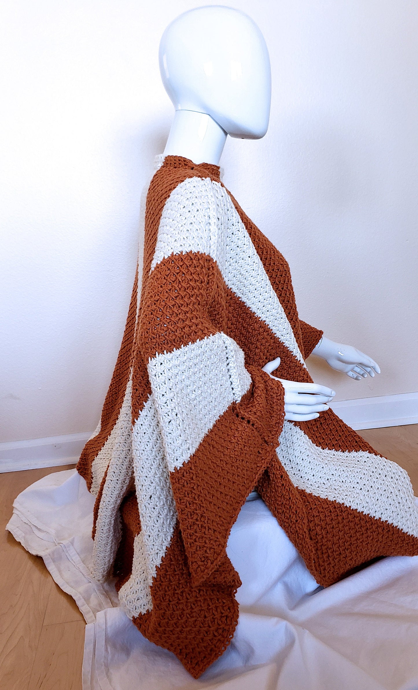 CROCHET PATTERN. Pumpkin Spice Latte Poncho Pattern. Tunisian Crochet. Easy Crochet project. Create A Unisex Striped Poncho.