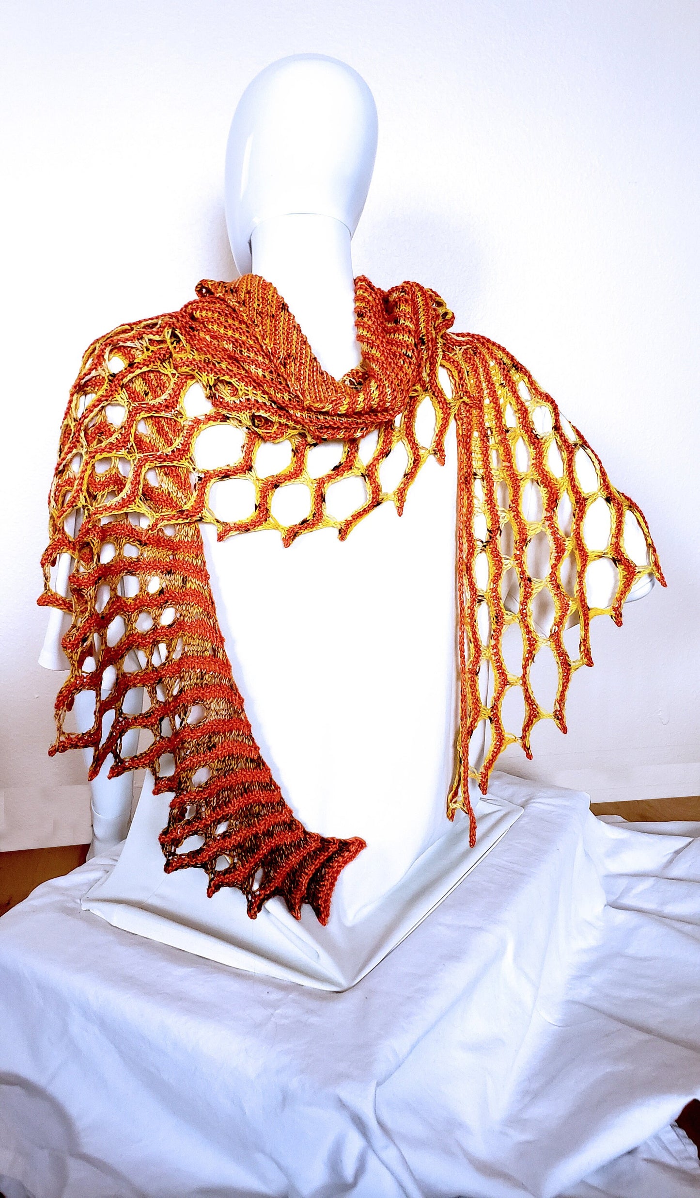 Elegant Tangerine Wrap. Hand Knit Stole. Unique Dressy Shawl. Summer Spring Accessories. Honeycomb Shawl. Angel Wings Wrap. Gifts for Her.