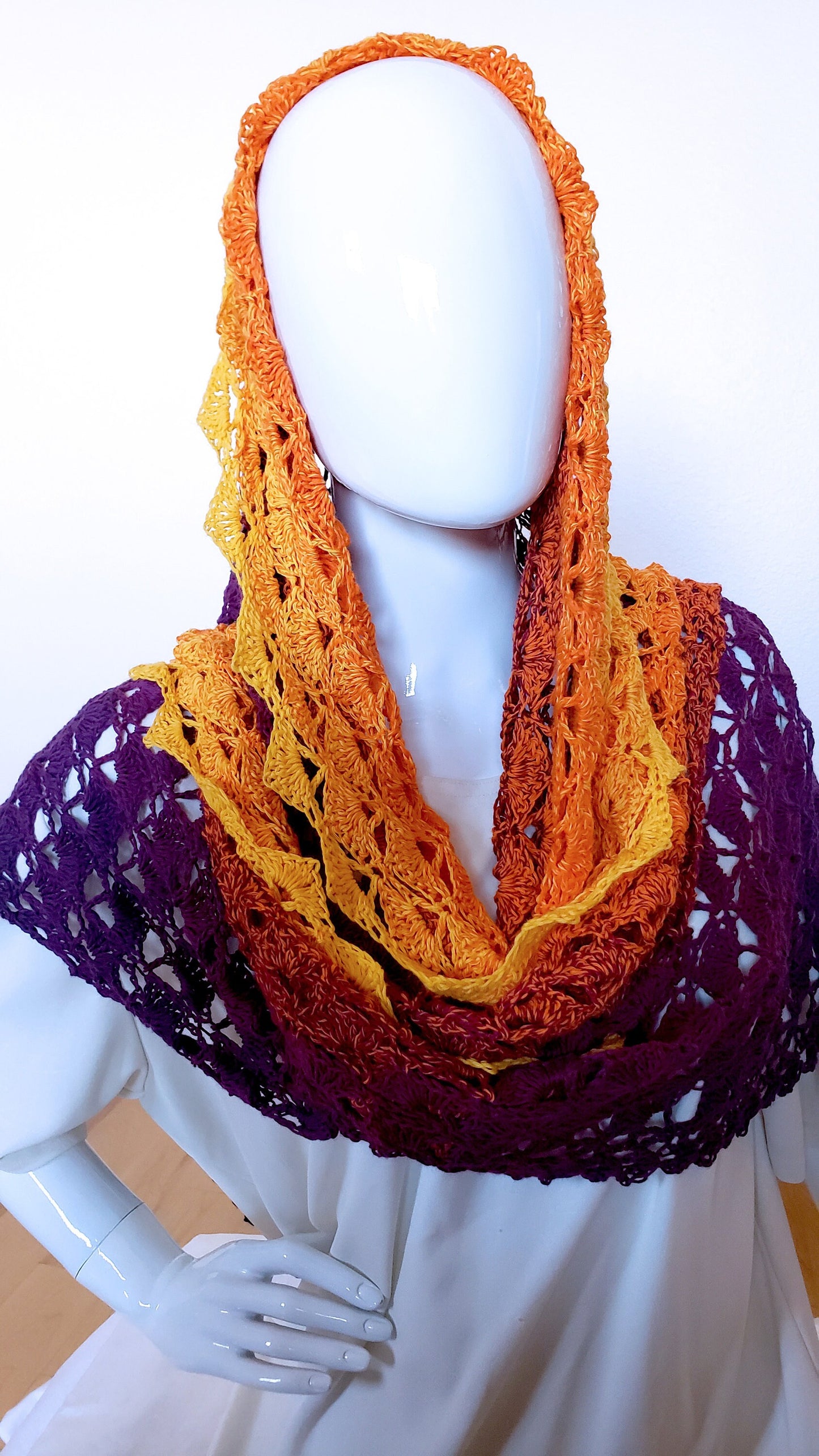 Triangular shawl. Crochet cotton wrap. Color gradient shawl. Dressy accessory. Cozy triangle shawl. Large shawl. Gift for women. Gypsy shawl
