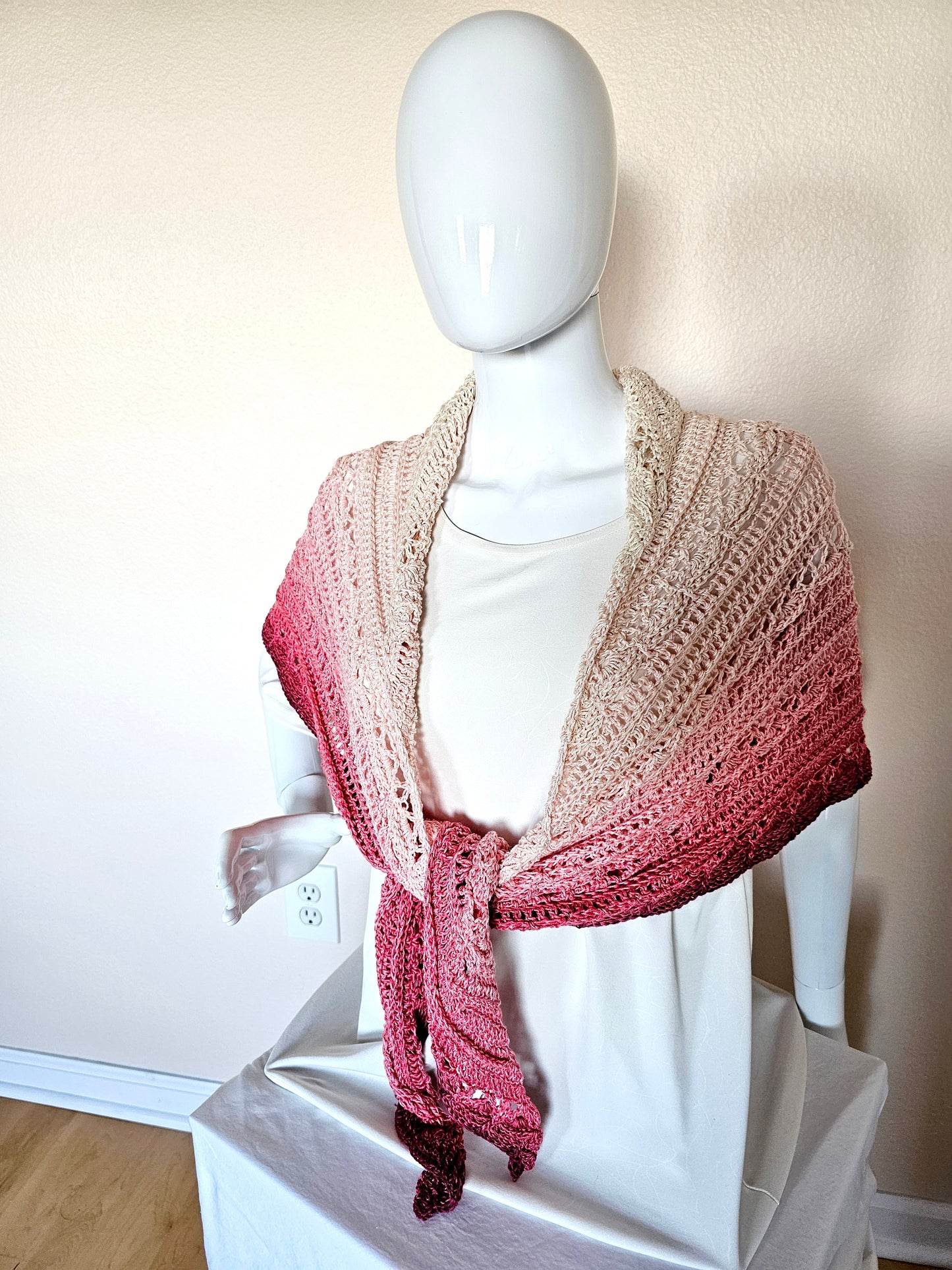 Crochet triangle shawl. Unique chic wrap. Cozy triangle shawl. Rose and Cream Wedding Stole. Gift for Her. Handmade Large shawl.