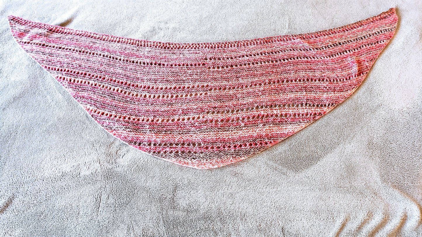 Lacy Semi-circular Shawl. Hand knit shawlette. Pink, brown, coral shawl. Angora blend scarf. Light and Lacy Striped Wrap. Women's Gift.