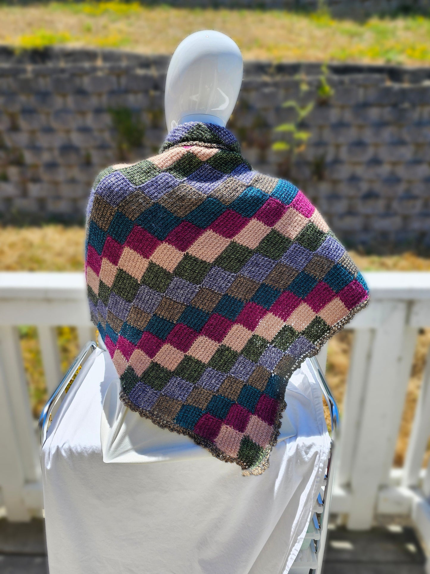 Colorful Triangle Shawl. Unique wool blend wrap. Gift for Her. Soft Crochet Shawl. Chic Striped Wrap.