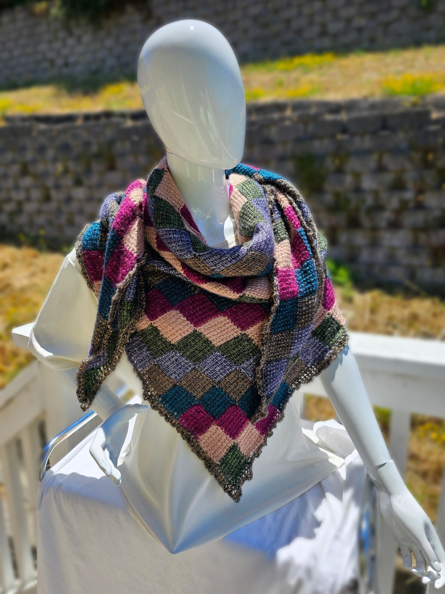 Colorful Triangle Shawl. Unique wool blend wrap. Gift for Her. Soft Crochet Shawl. Chic Striped Wrap.