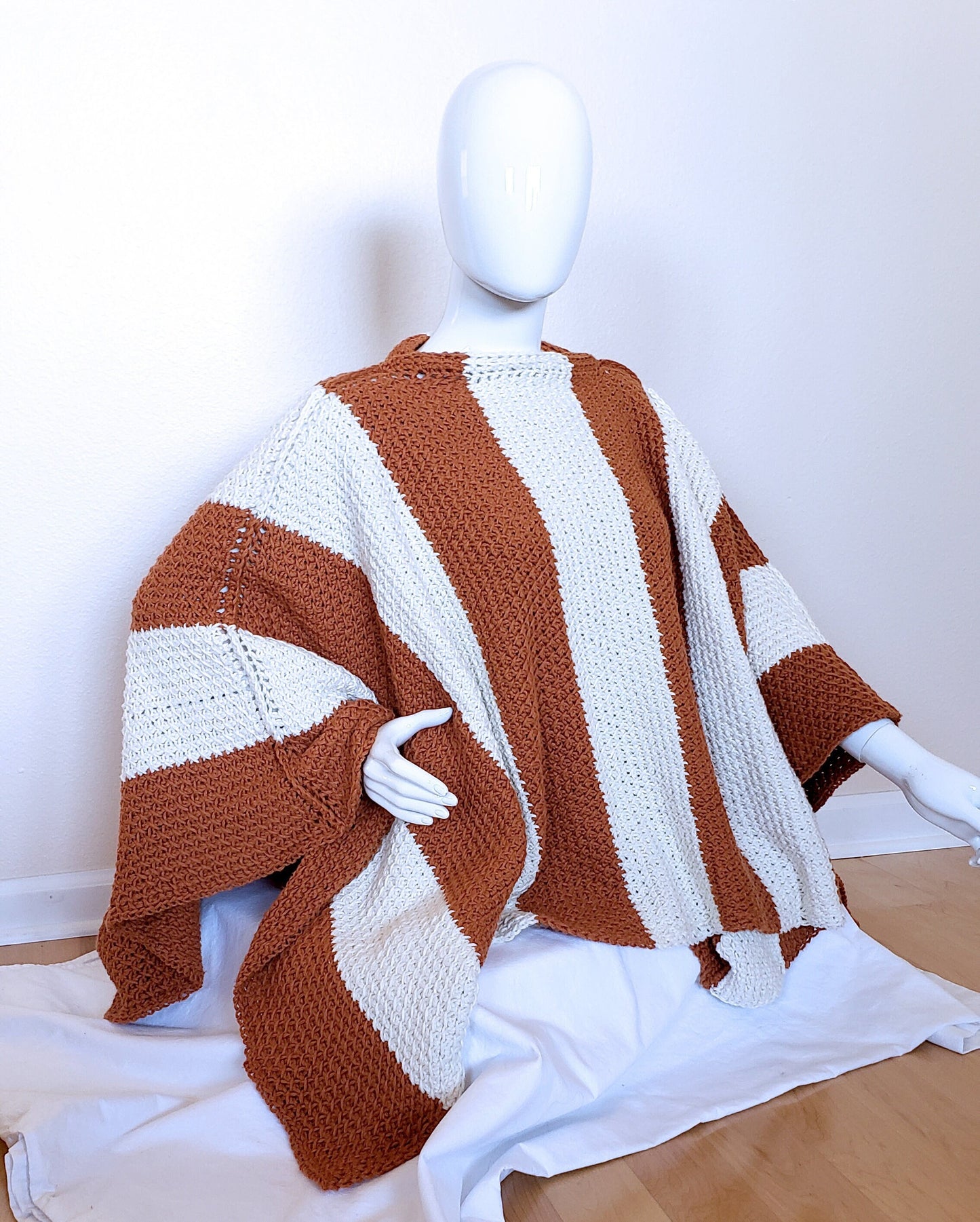 CROCHET PATTERN. Pumpkin Spice Latte Poncho Pattern. Tunisian Crochet. Easy Crochet project. Create A Unisex Striped Poncho.