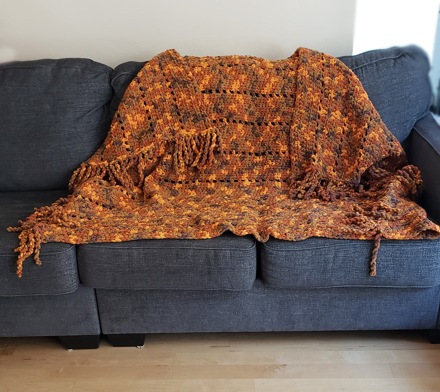 Cozy Sofa Throw. Twisted Fringe Throw. Chenille Blanket. Gold Rust Brown. Snuggly Warm Throw. Crochet Blanket. Housewarming Gift.