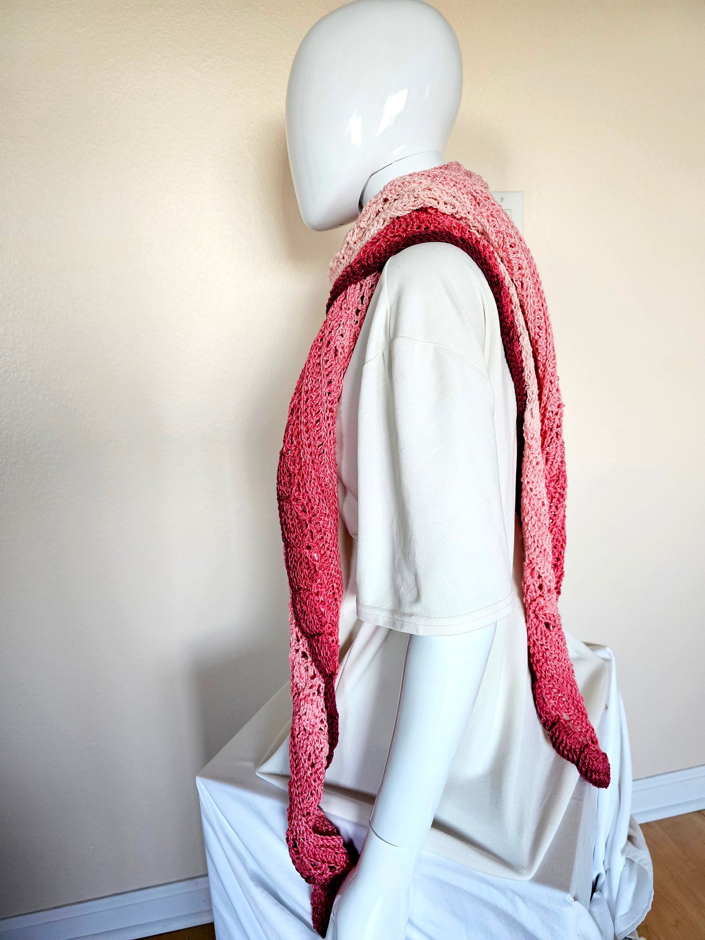 Crochet triangle shawl. Unique chic wrap. Cozy triangle shawl. Rose and Cream Wedding Stole. Gift for Her. Handmade Large shawl.