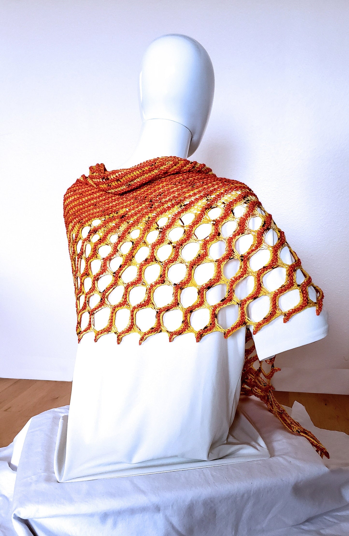 Elegant Tangerine Wrap. Hand Knit Stole. Unique Dressy Shawl. Summer Spring Accessories. Honeycomb Shawl. Angel Wings Wrap. Gifts for Her.